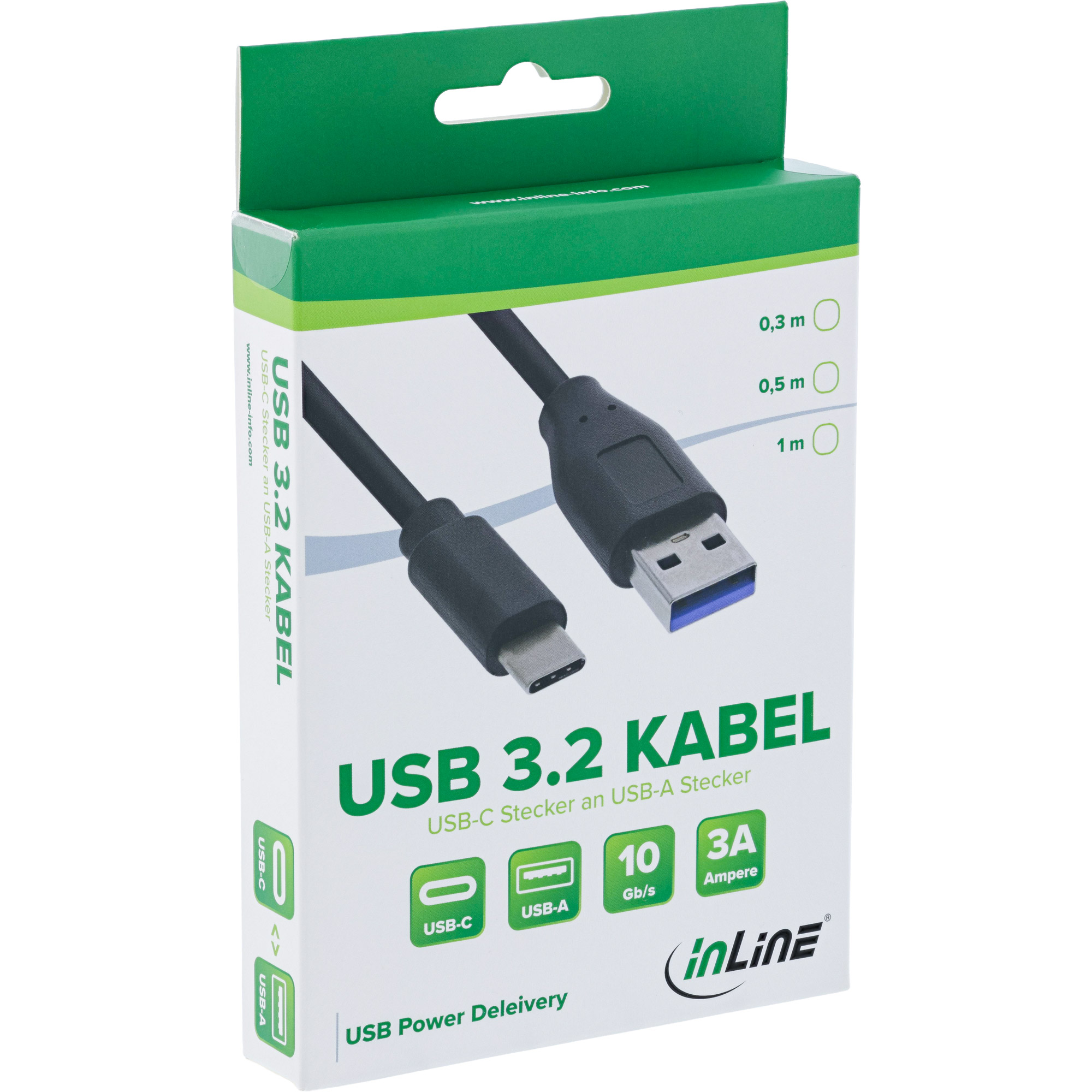 Inline® USB 3.2 Gen.1x2 Kabel, USB-C Stecker an A Stecker, schwarz, 1m Inline® USB 3.2 Gen.1x2 Kabel, USB-C Stecker an A Stecker, schwarz, 1m