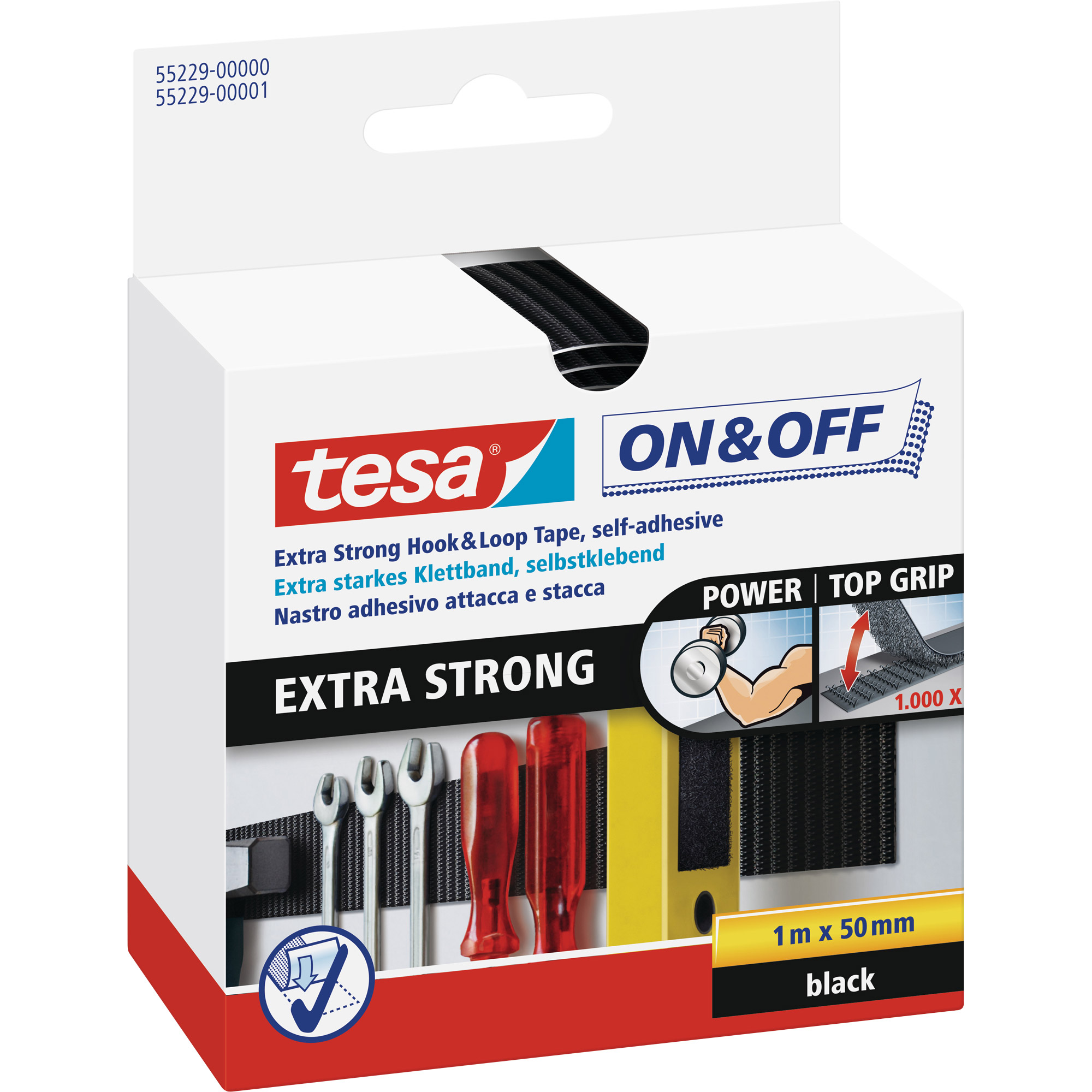 tesa On- & Off-Klettband extra stark, 1m x 50mm, schwarz tesa On- & Off-Klettband extra stark, 1m x 50mm, schwarz