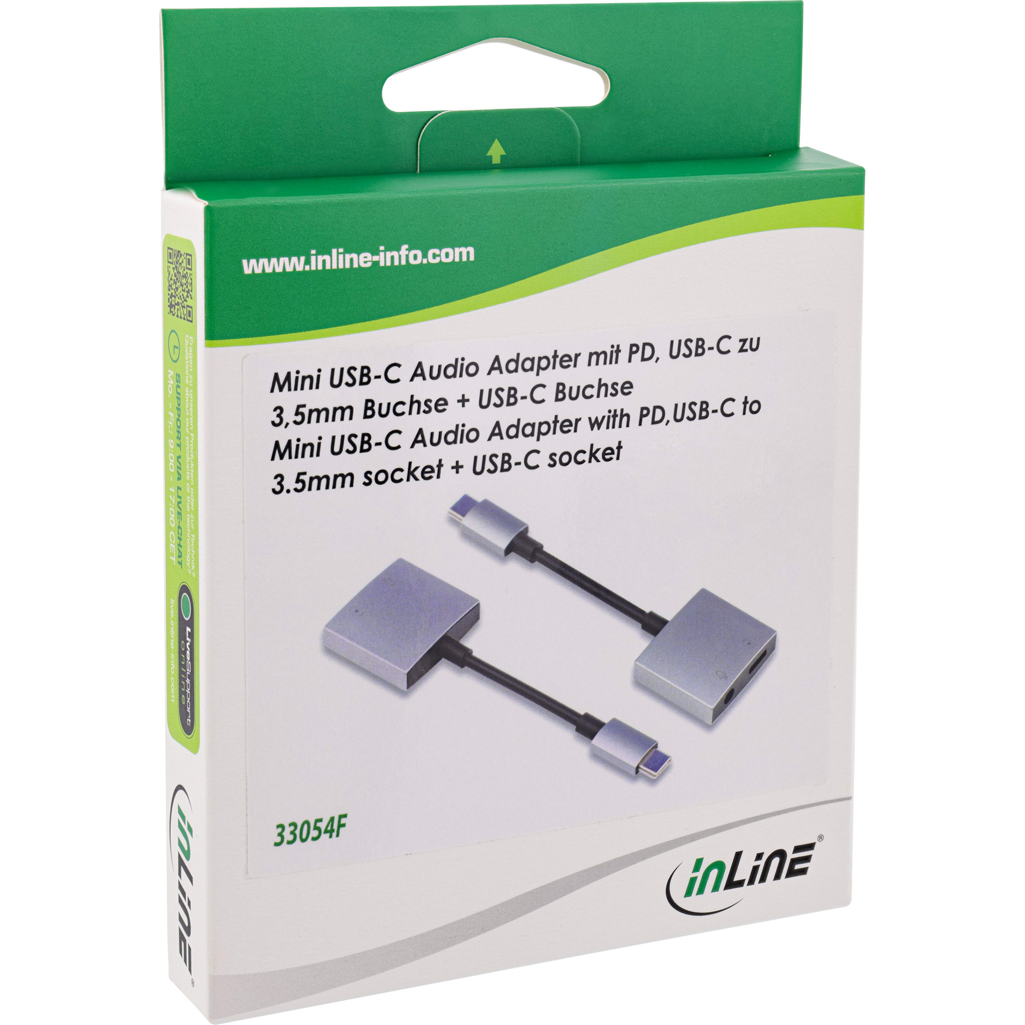Inline® USB-C Audio Adapterkabel, USB-C zu 3,5mm Buchse + PD 30W
