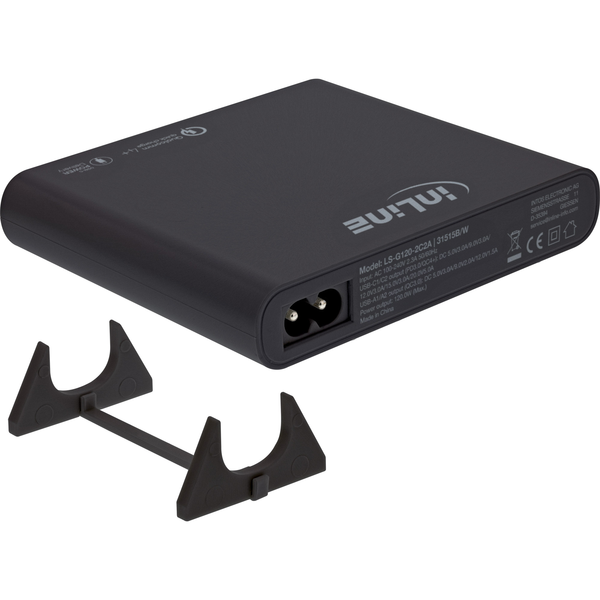 InLine® USB Netzteil, GaN Ladegerät, 4-Port, 2x USB-C + 2x USB-A, 120W, schwarz