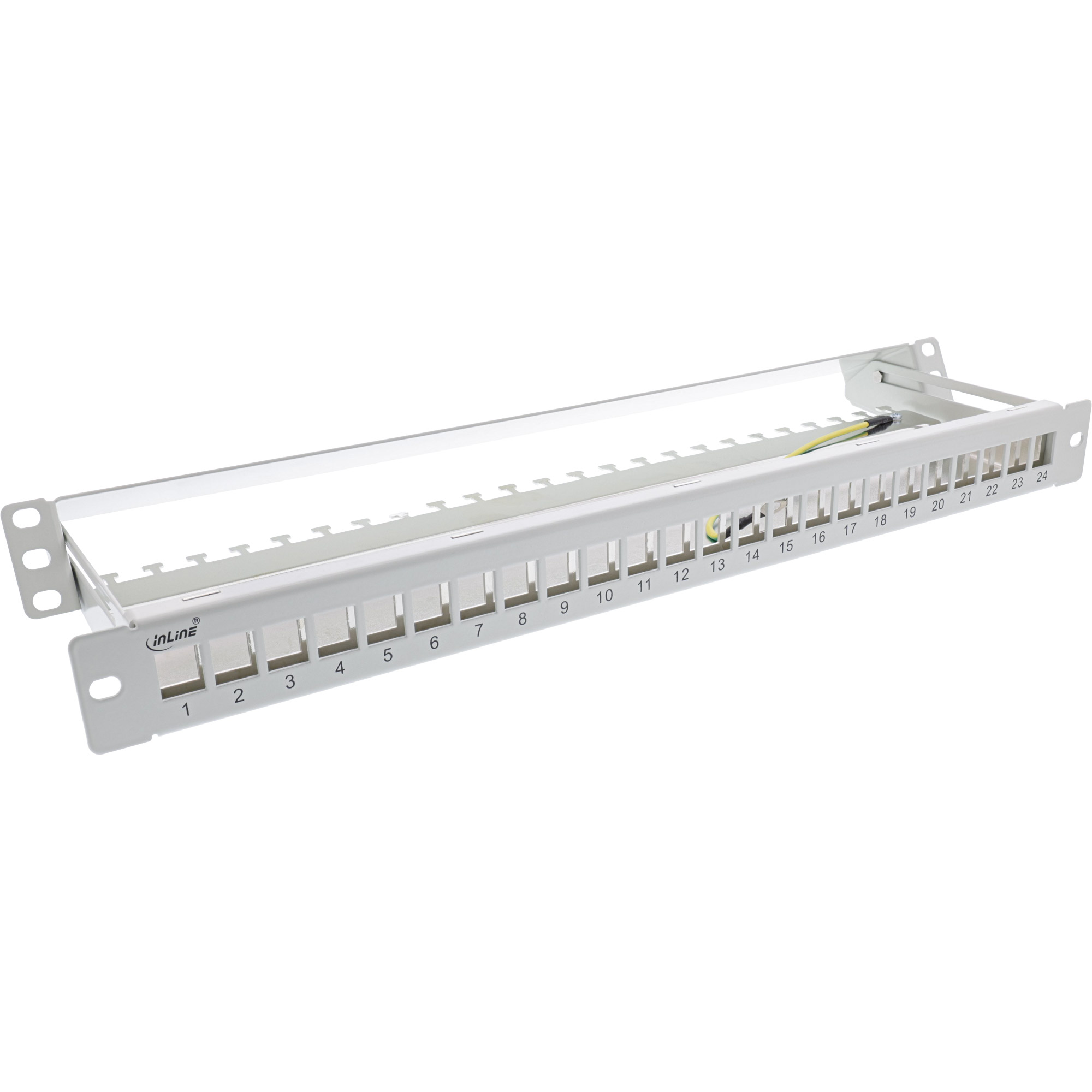 Inline® Patchfeld 24-fach, Keystone Leerblech Patchpanel mit Auszug, 19", 1HE Grau