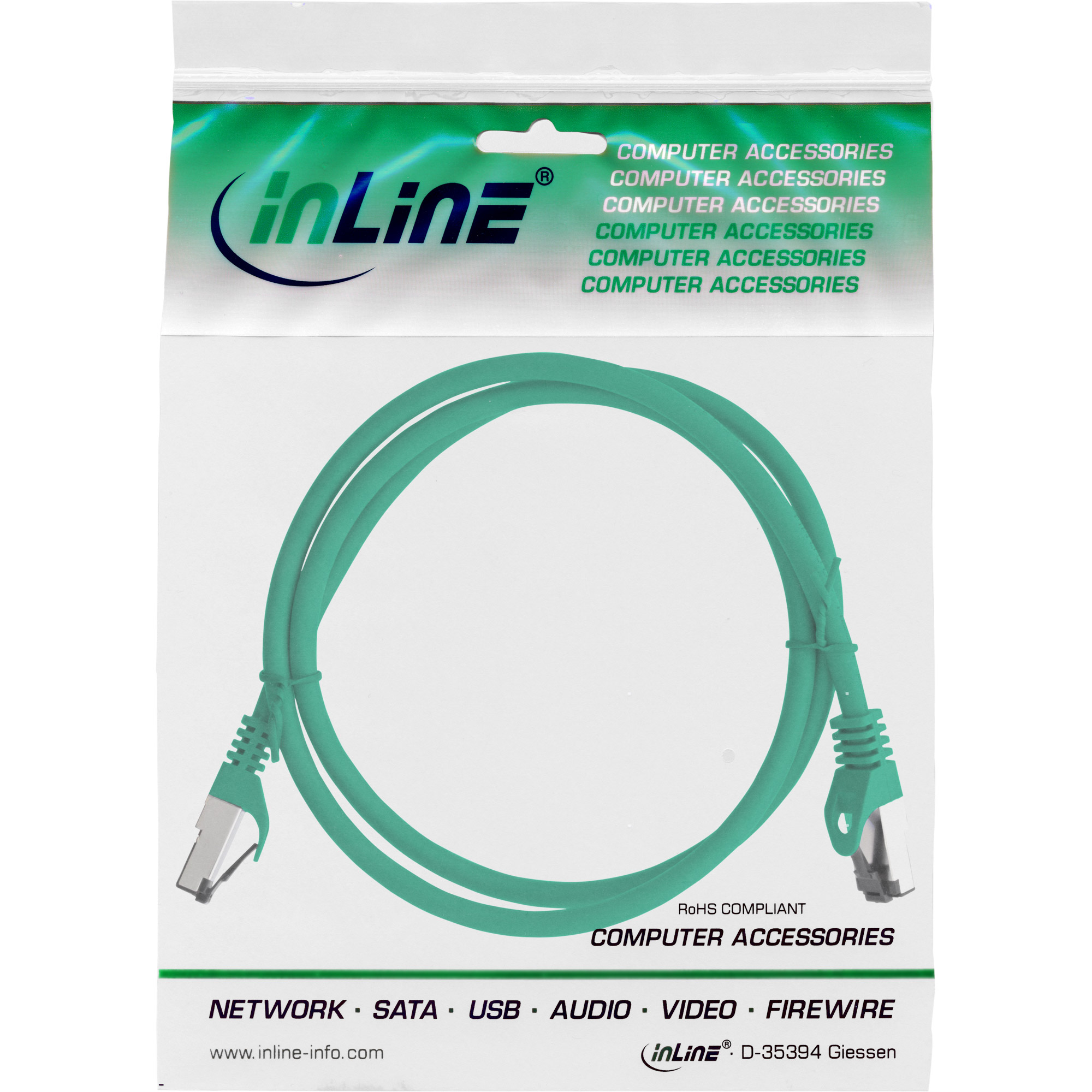 Inline® Patchkabel, S/FTP (PiMf), Cat.8.1, 2000MHz, halogenfrei, grün, 3m
