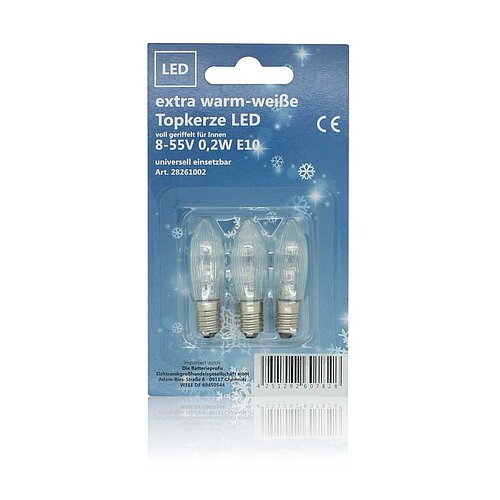 BP Topkerze LED voll geriffelt für Innen 8-55V 0,2W klar mit zwei LEDs extra warm weiß 3er-Blister