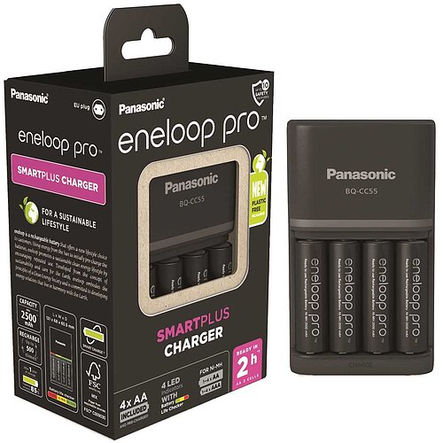 Panasonic eneloop Smart & Quick Charger BQ-CC55 inklusive 4x HR-3UWXB / BK-3HCDE