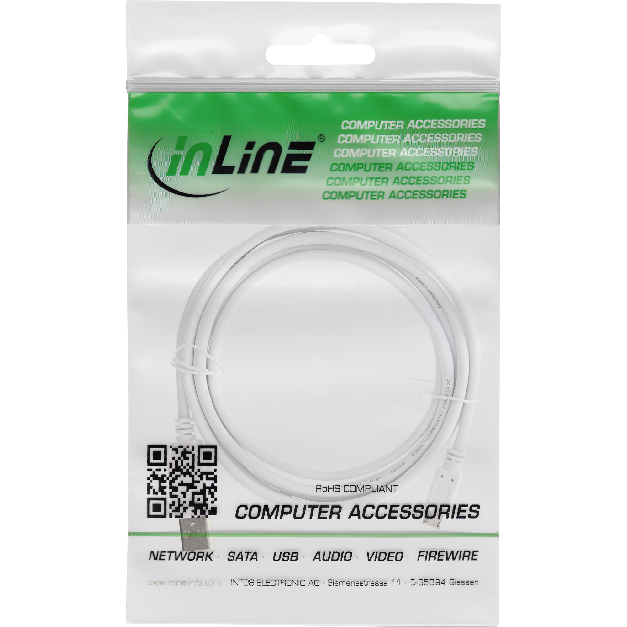 Inline® Micro-USB 2.0 Kabel, USB-A Stecker an Micro-B Stecker, weiß, 2m