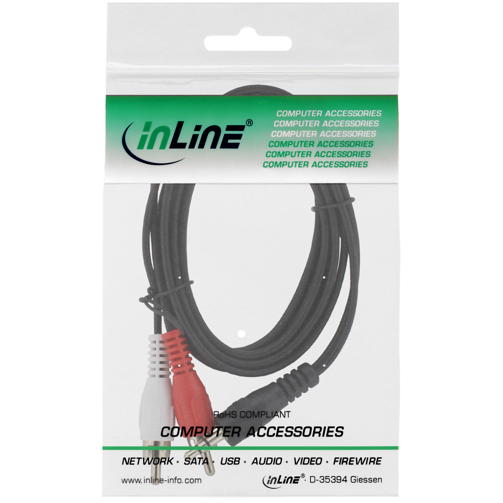 Inline® Cinch/Klinke Kabel, 2x Cinch Stecker an 3,5mm Klinke Stecker, 10m- Schwarz Inline® Cinch/Klinke Kabel, 2x Cinch Stecker an 3,5mm Klinke Stecker, 10m- Schwarz