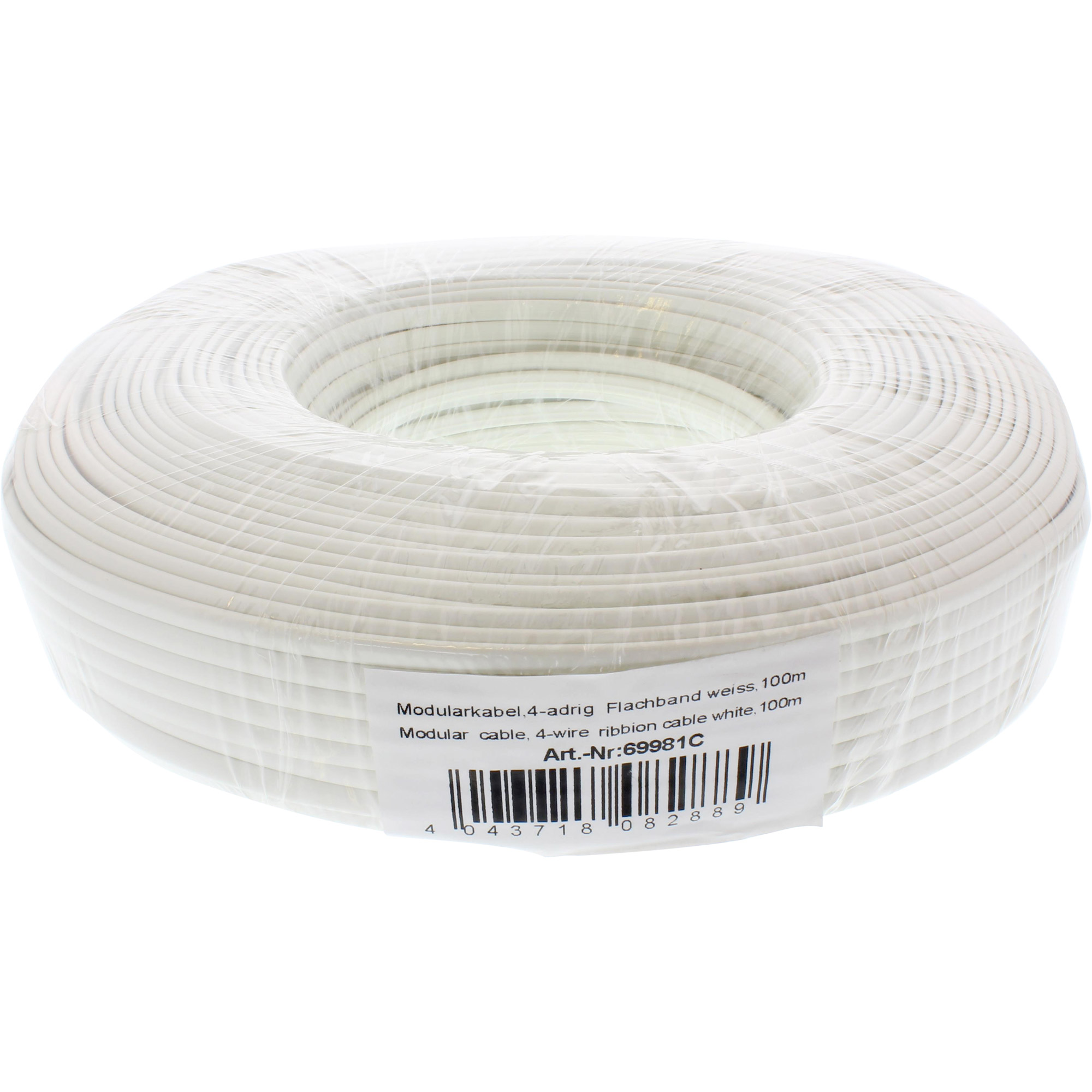 Inline® Modularkabel, 4adrig Flachband weiß, 100m Ring