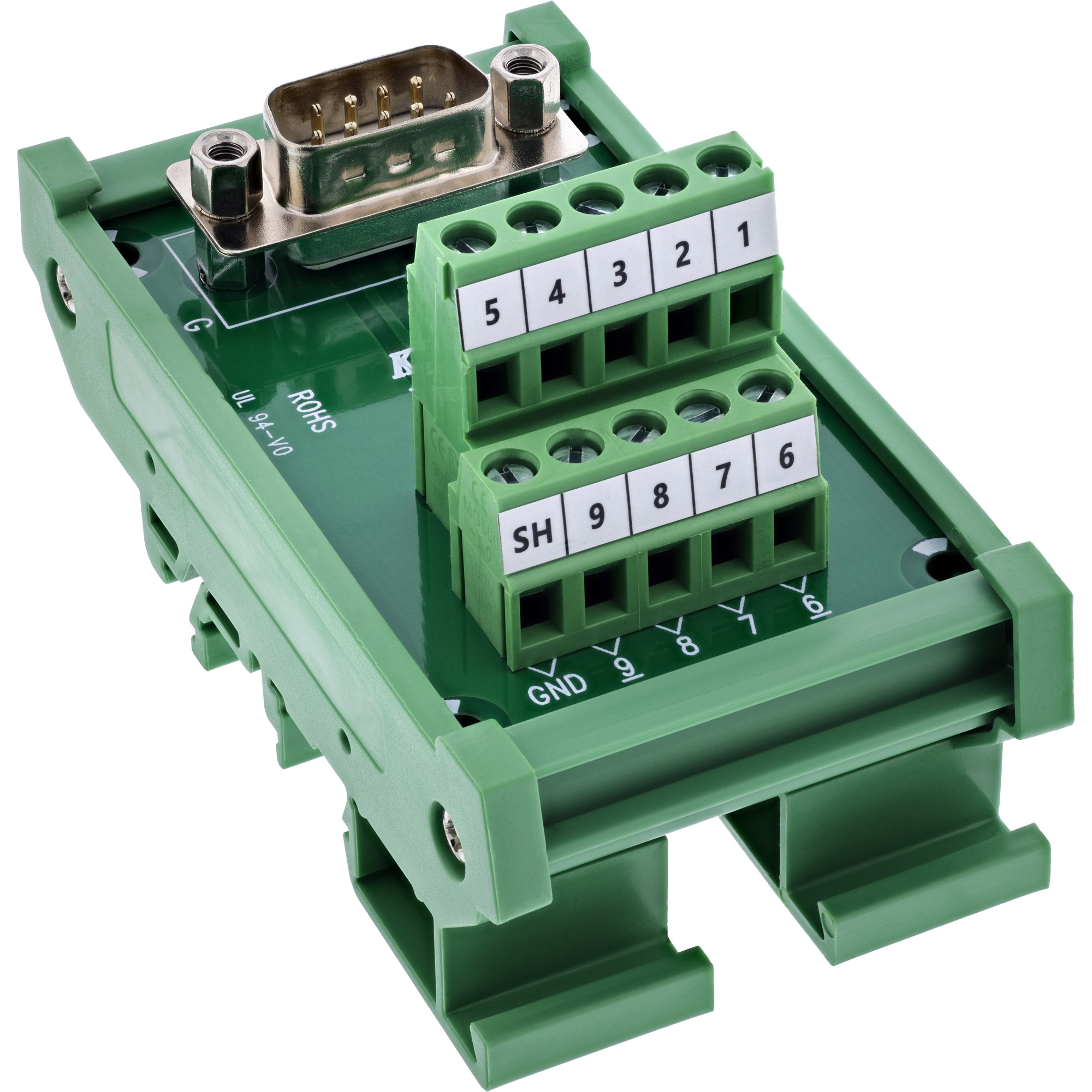 InLine® D-Sub 9 Terminalblock, Stecker, Schraubklemme, Hutschiene