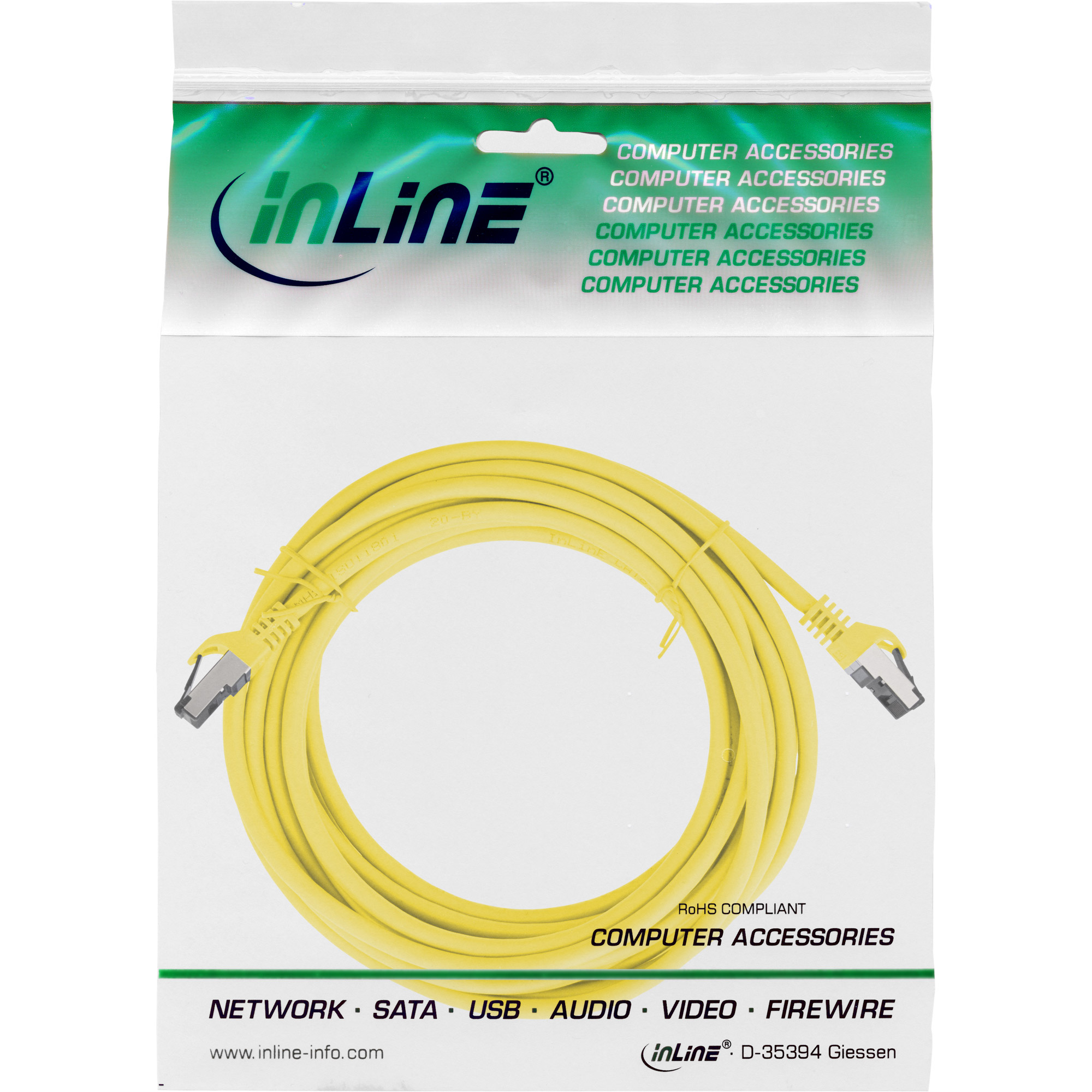 Inline® Patchkabel, S/FTP (PiMf), Cat.8.1, 2000MHz, halogenfrei, gelb, 7,5m