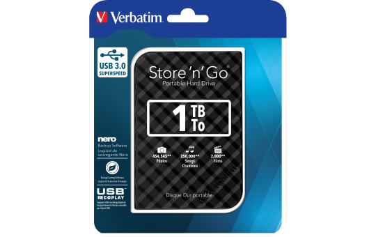 Externe Festplatte ''Store 'n' Go'' Verbatim, 1 TB Speicher, USB 3.0, inkl. Kabel Externe Festplatte ''Store 'n' Go'' Verbatim, 1 TB Speicher, USB 3.0, inkl. Kabel