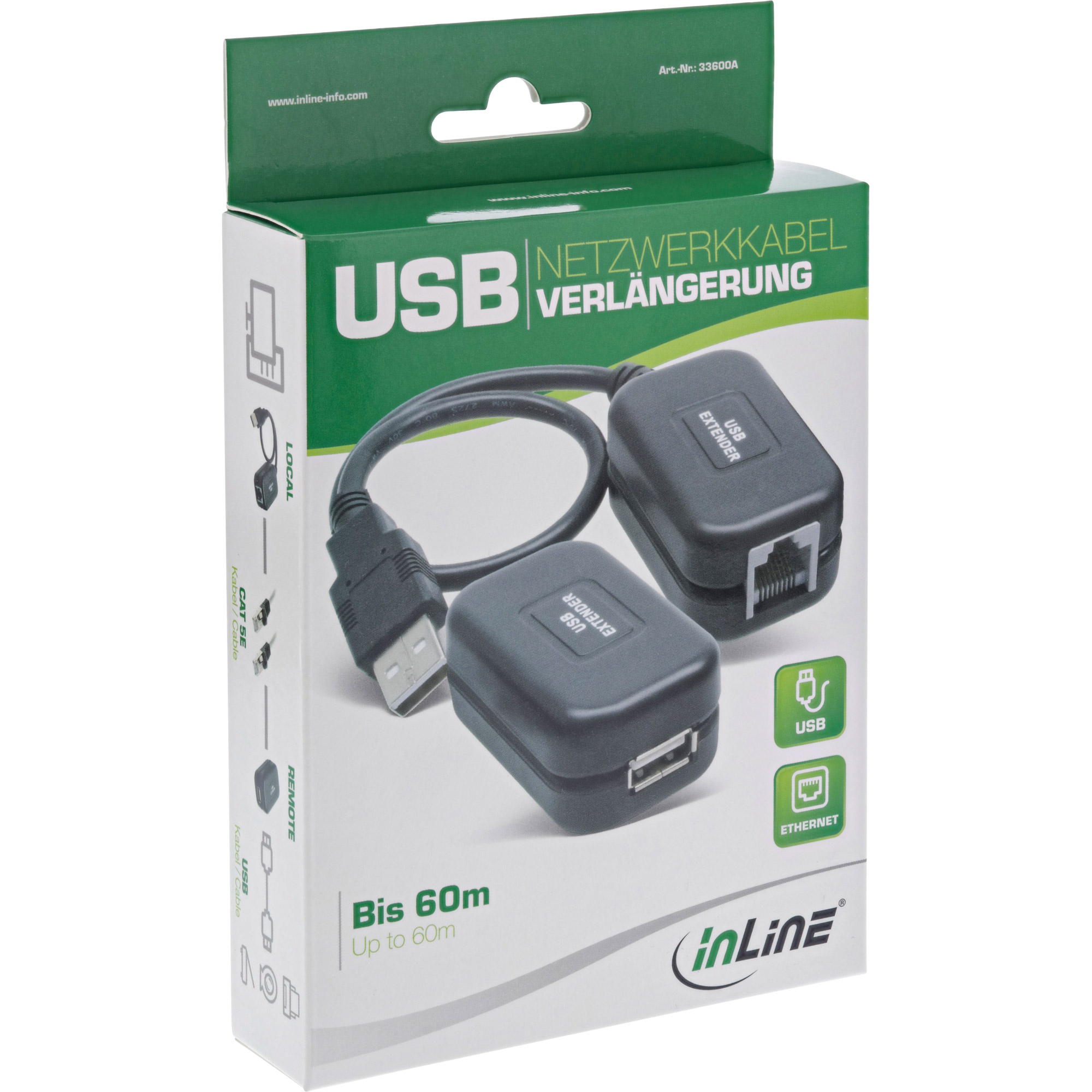 Inline® USB VerLängerung, bis 60m über Netzwerkkabel RJ45 Cat. 5e