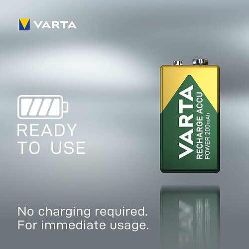 1x Varta NiMH 9V Block 200mAh HR6F22 Power Recharge Akku