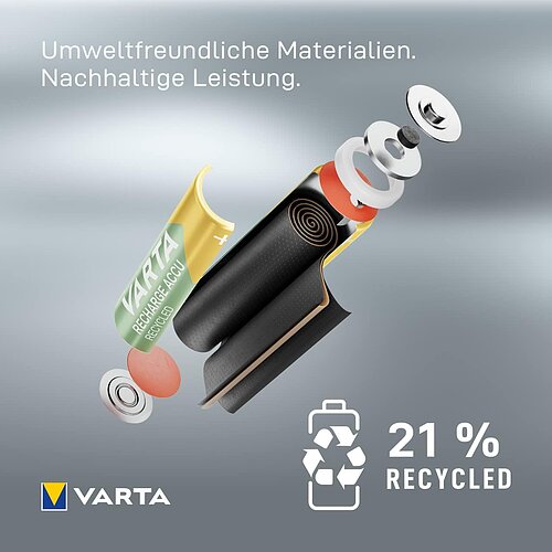 2x Varta NiMH AA Mignon 2100mAh HR6 Recycled Recharge Akku