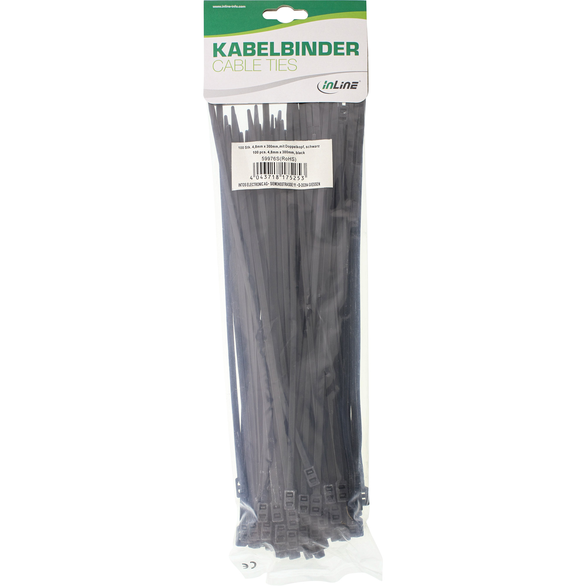 Inline® Kabelbinder mit Doppelkopf, Länge 300mm, Breite 4,8mm, 100 Stück