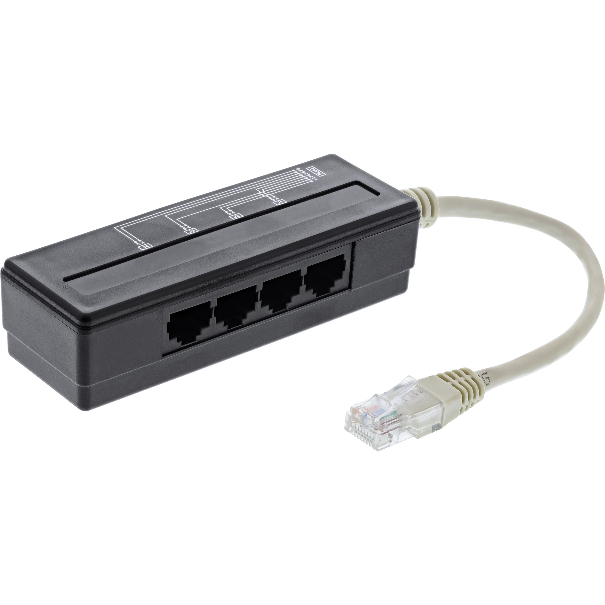 0.15m - Inline® 4-fach Telefon Port Splitter, RJ45 Stecker an 4x RJ45 Buchse