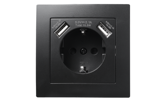 Schutzkontakt-Steckdose mit 2x USB McPower ''Flair'',250V, 5V/2,1A,UP,matt schwarz