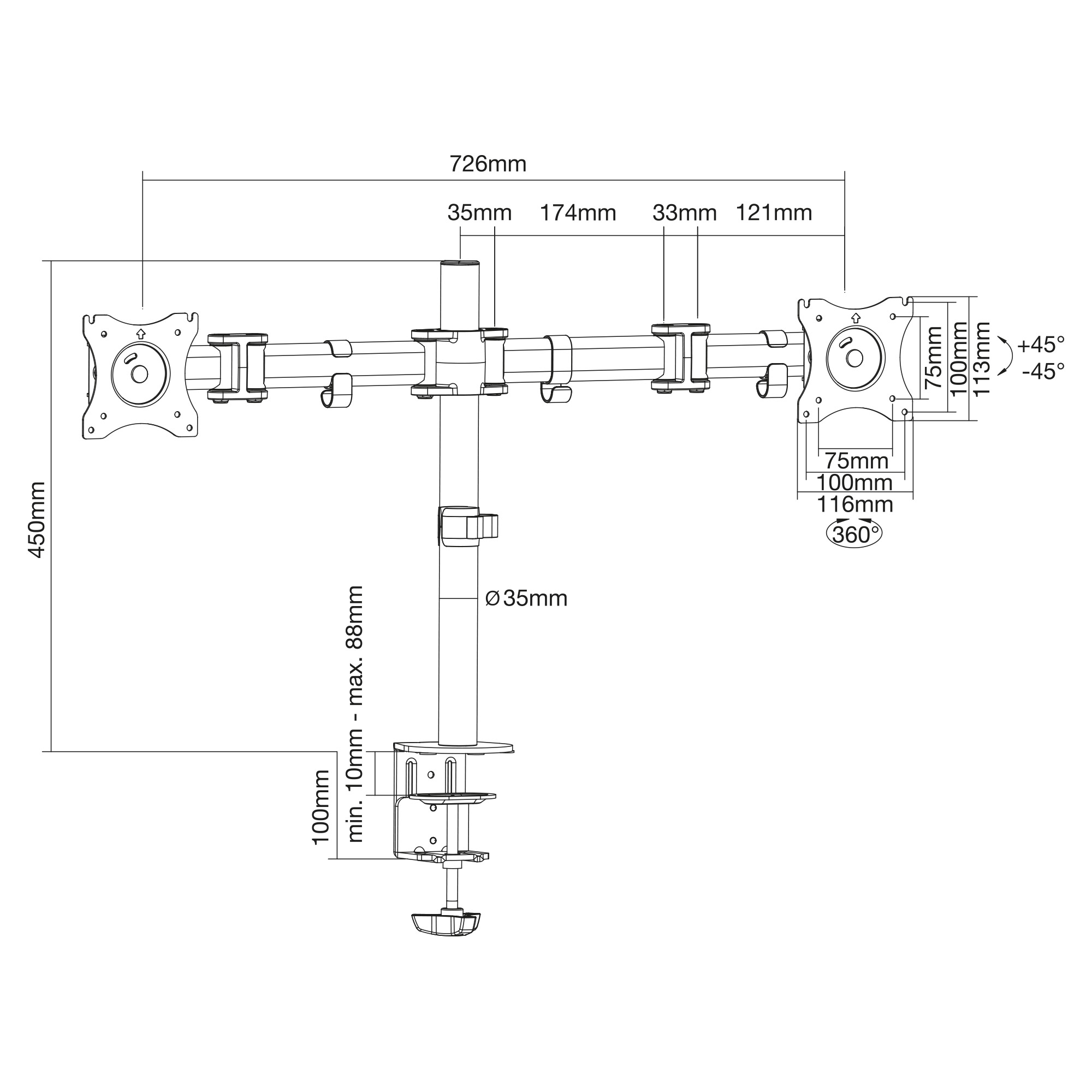 Inline® Tischhalterung, für 2x TFT/LCD/LED bis 68cm (27"), max. 2x8 kg