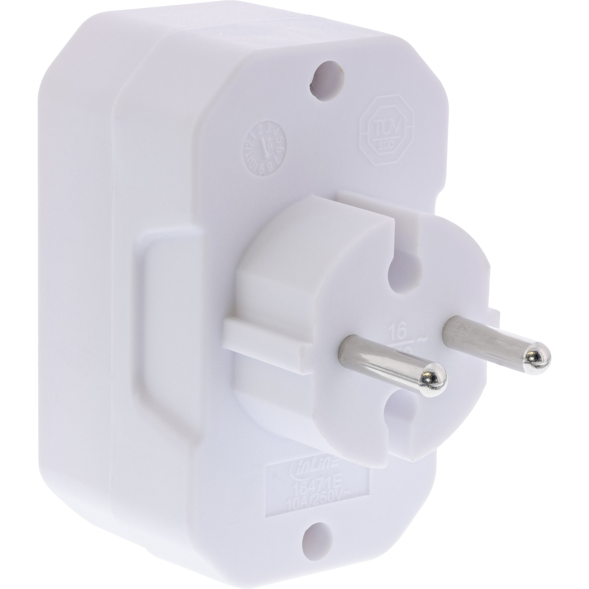 InLine® Steckdosenadapter, Schutzkontakt Stecker an 4x Eurobuchse, weiß