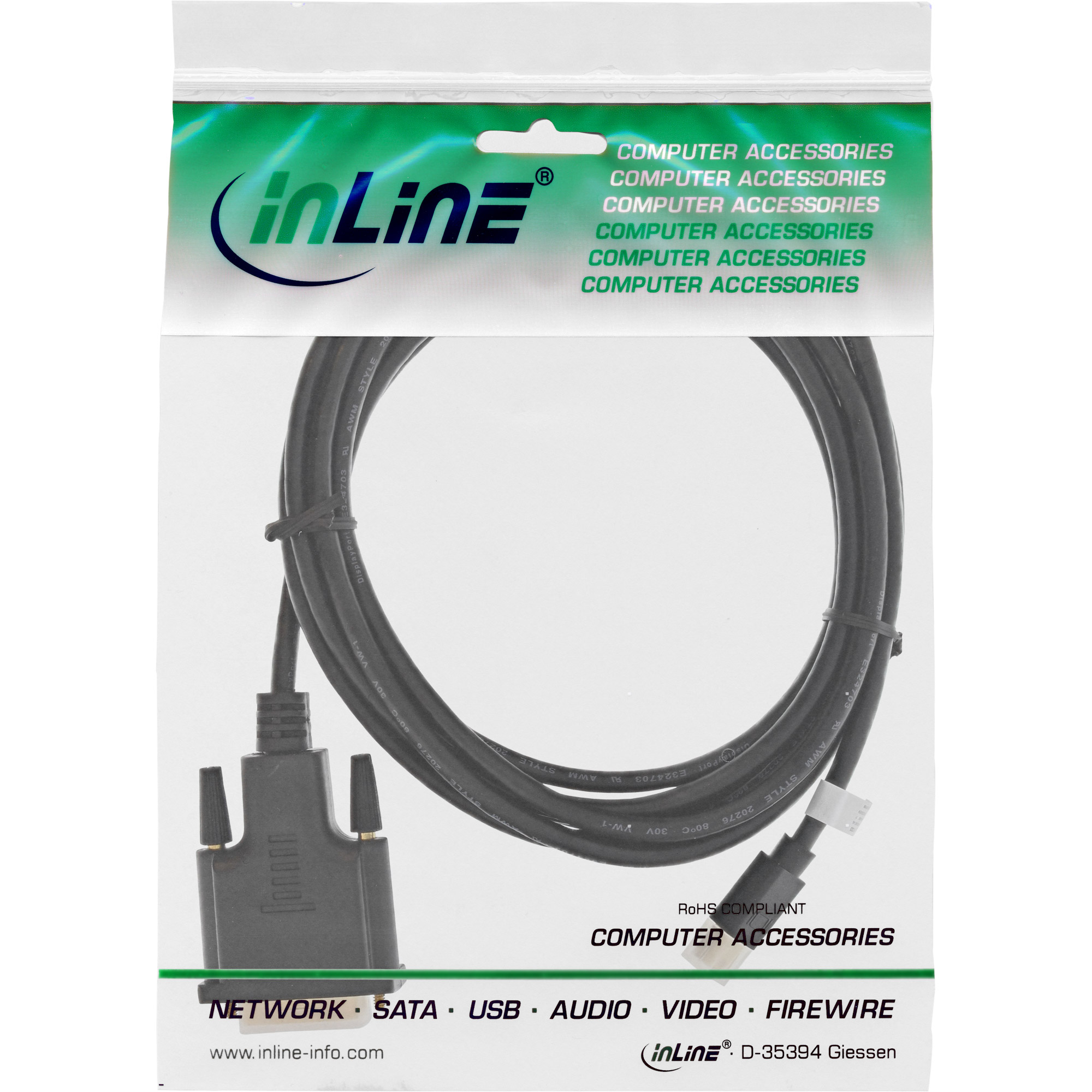 Inline® Mini DisplayPort zu DVI Konverter Kabel, schwarz, 0,5m