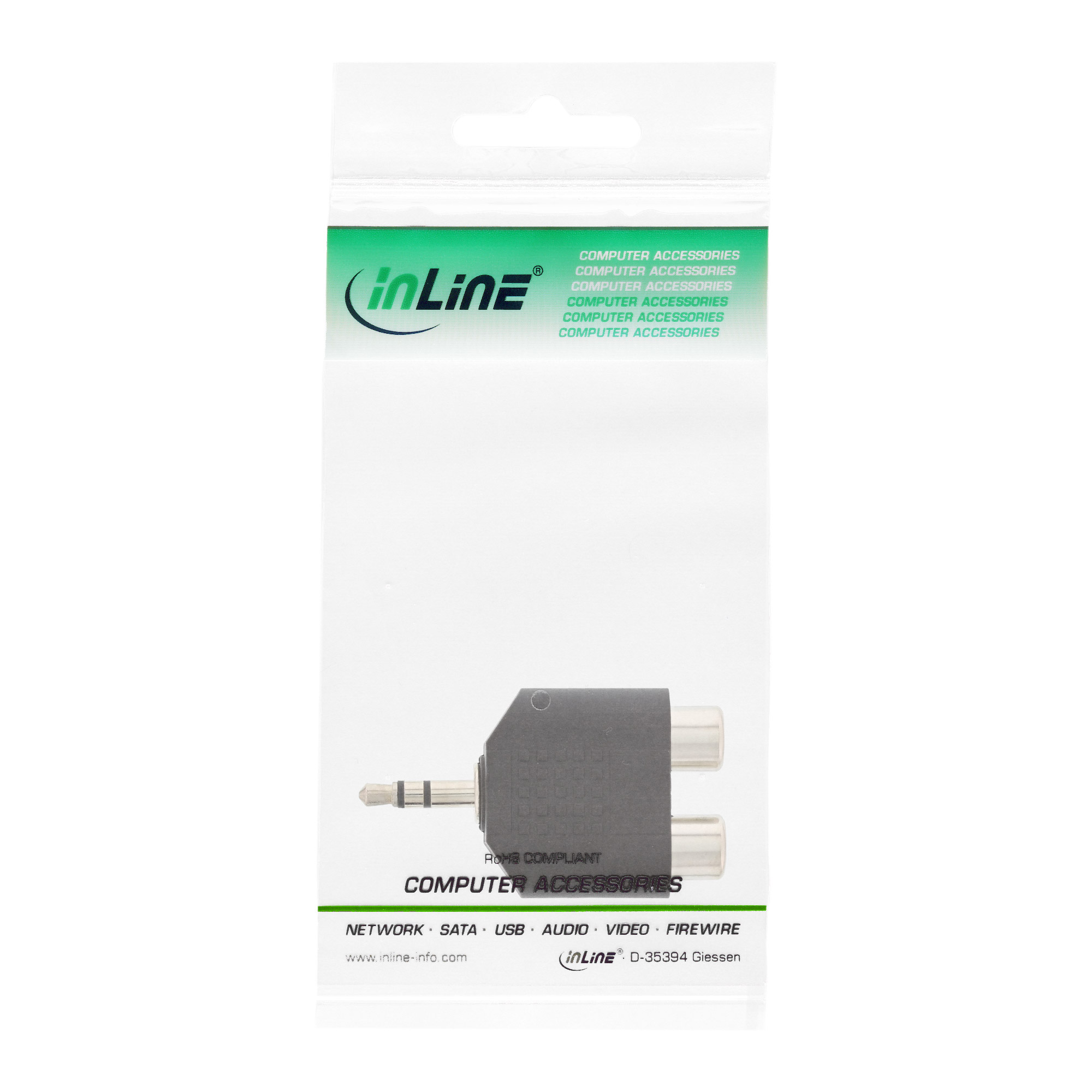 Inline® Audio Adapter, 3,5mm Klinke Stecker an 2x Cinch Buchse, Stereo