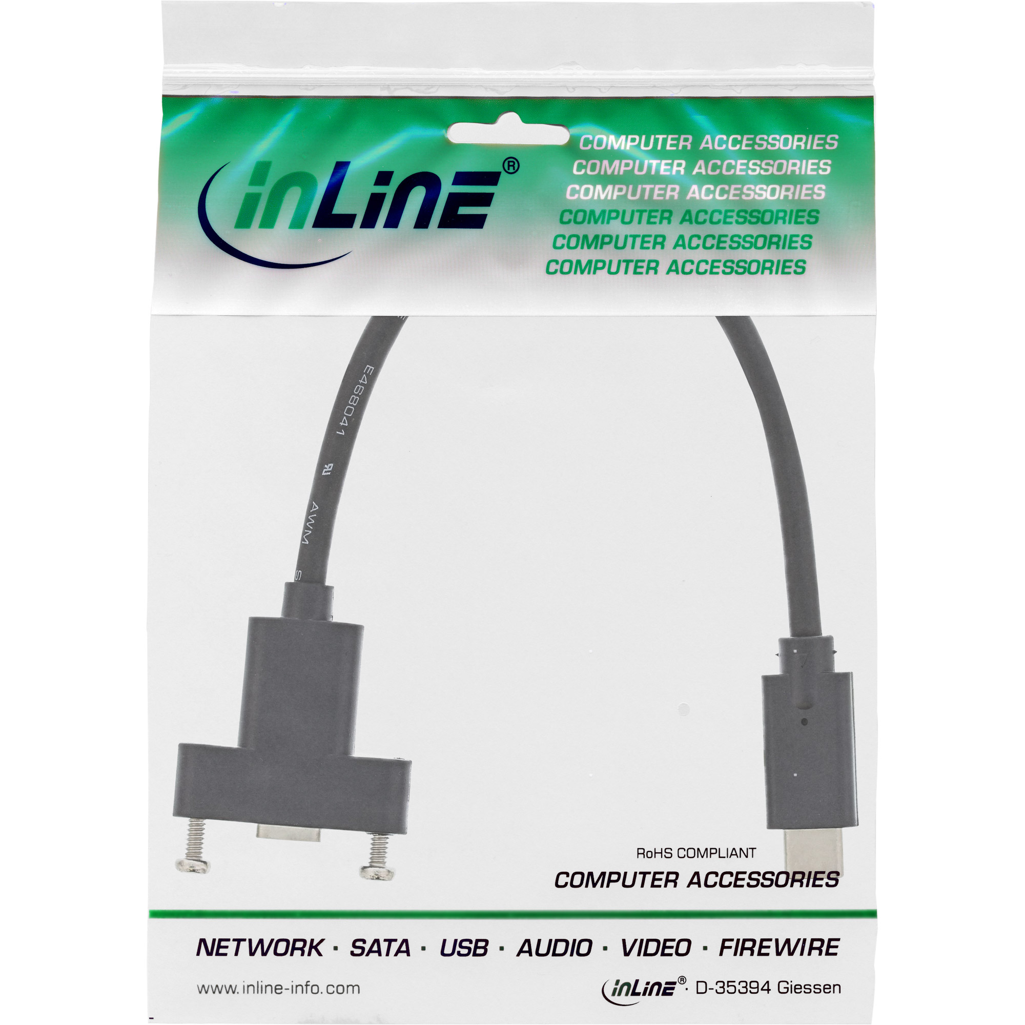 Inline® USB 3.2 Gen.2 Adapterkabel, Stecker C auf Einbaubuchse C, 0,20m