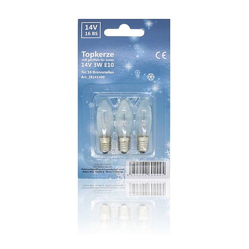 Topkerze voll geriffelt 14V 3W E10 3er-Blister