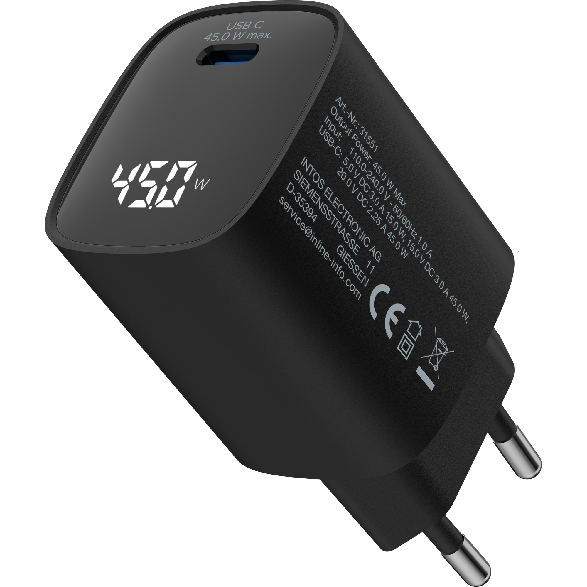 InLine® USB PD Netzteil, GaN Ladegerät, 1-Port, USB-C, 45W, mit Display InLine® USB PD Netzteil, GaN Ladegerät, 1-Port, USB-C, 45W, mit Display