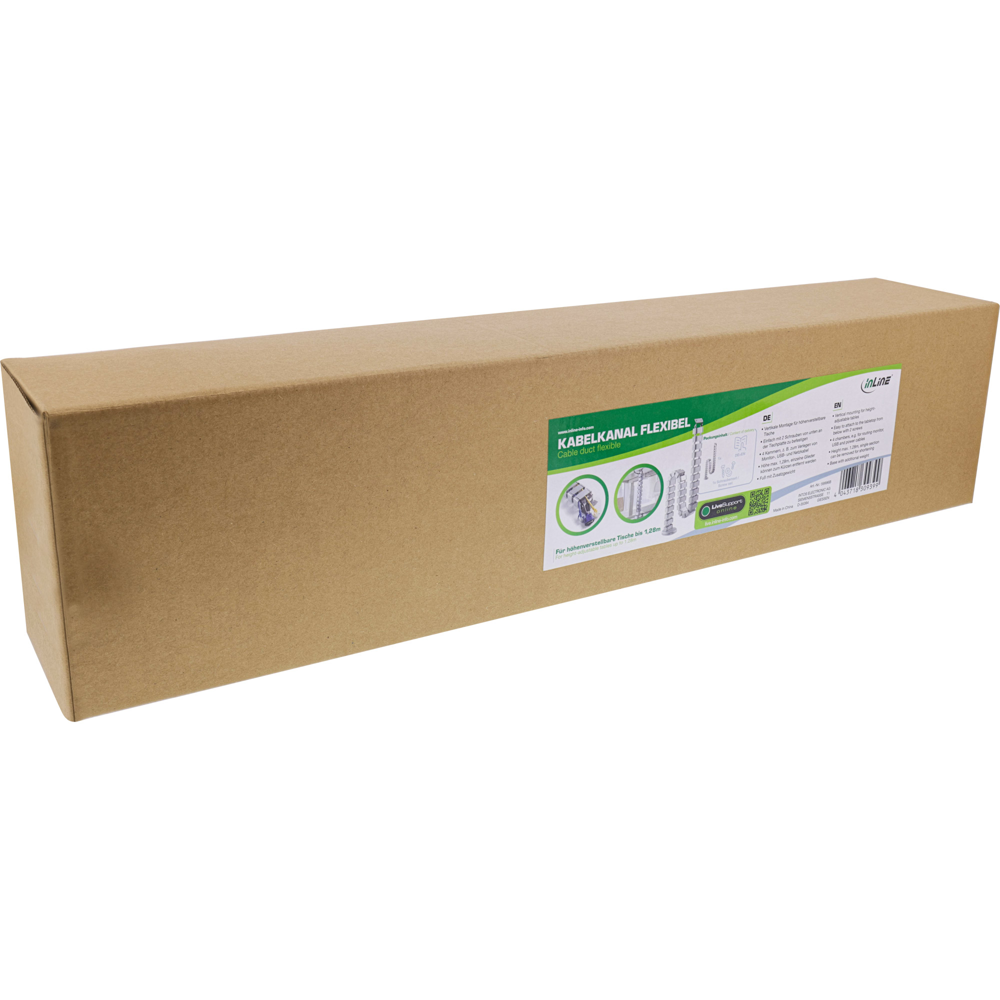 Inline® Kabelkanal flexibel für Höhenverstellbare Tische, 4 Kammern, grau