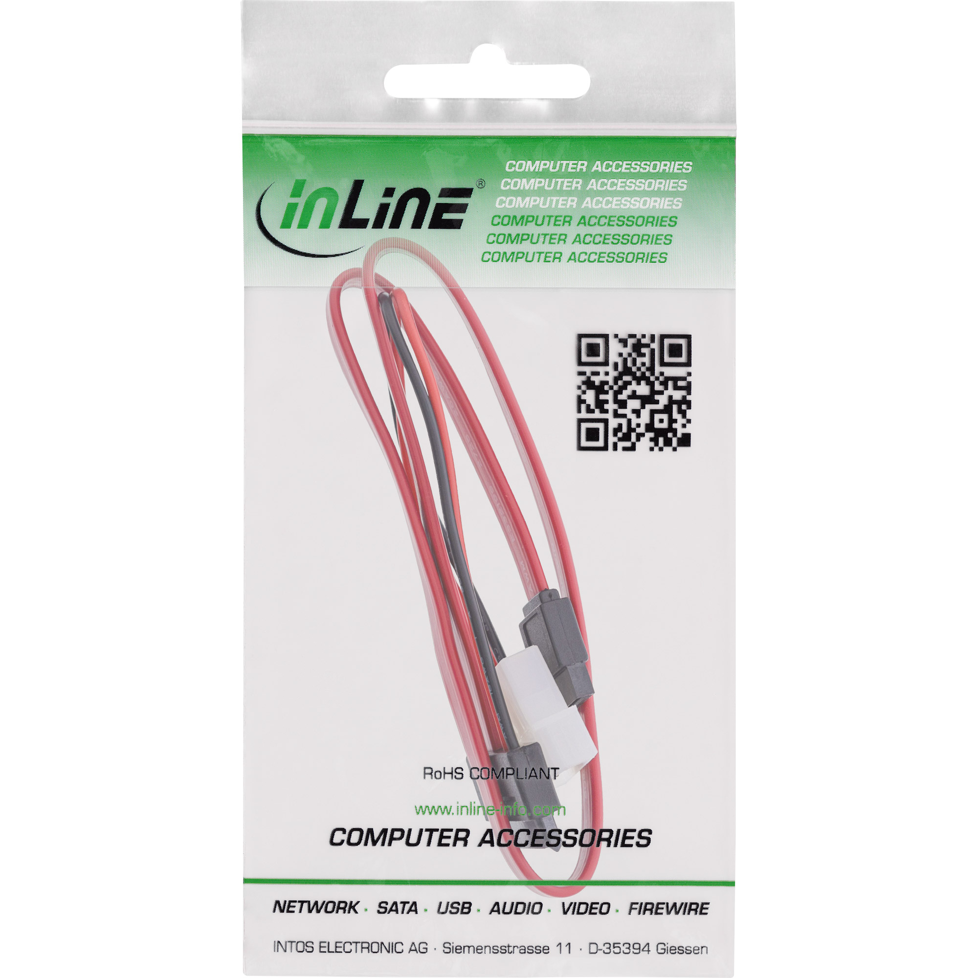 Inline® Slimline SATA Kabel, Slimline SATA ST 13pol. (7+6) zu SATA + Strom, 0,4m
