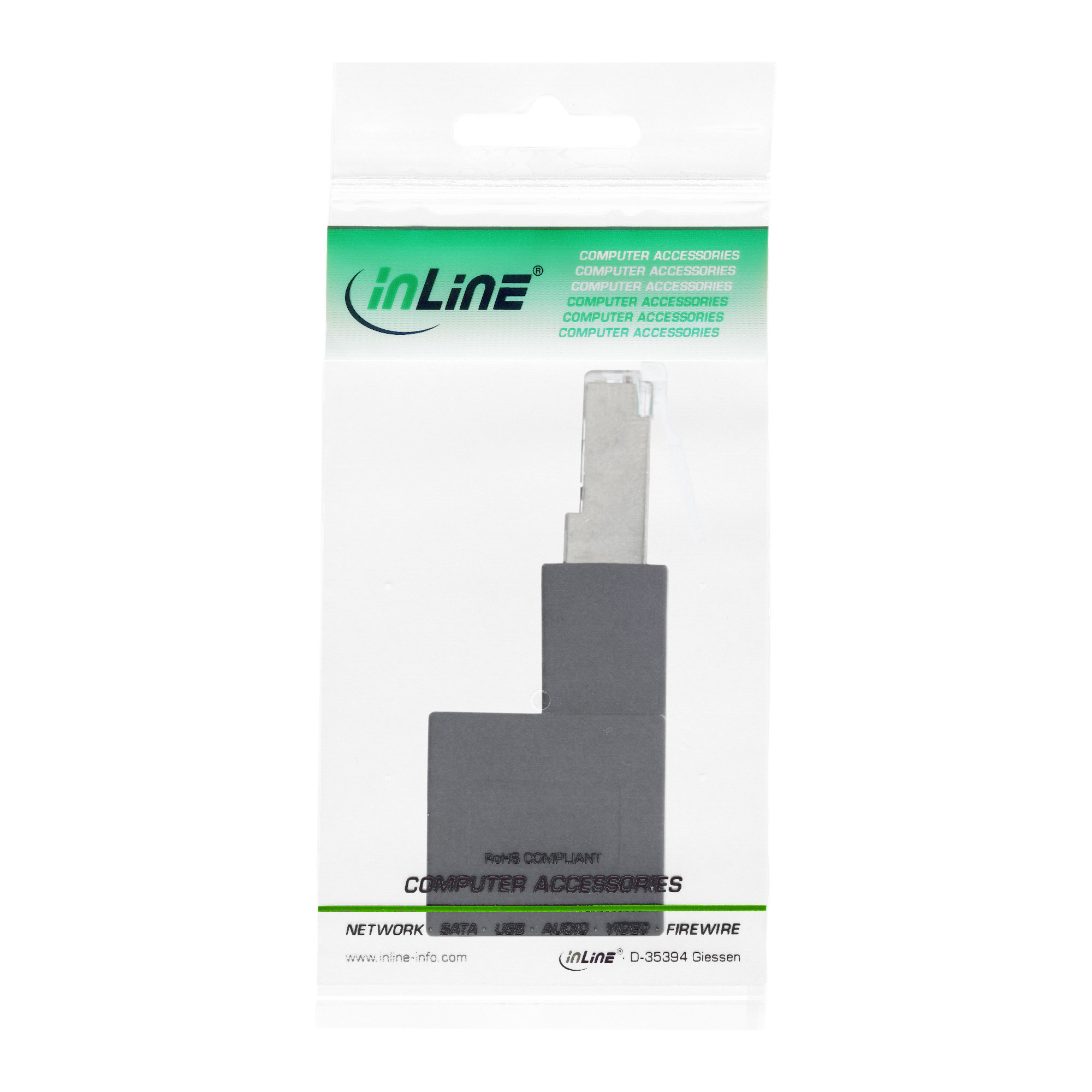 Inline® Patchkabel-Adapter Cat.6A, RJ45 Stecker/Buchse, 90° nach unten gewinkelt