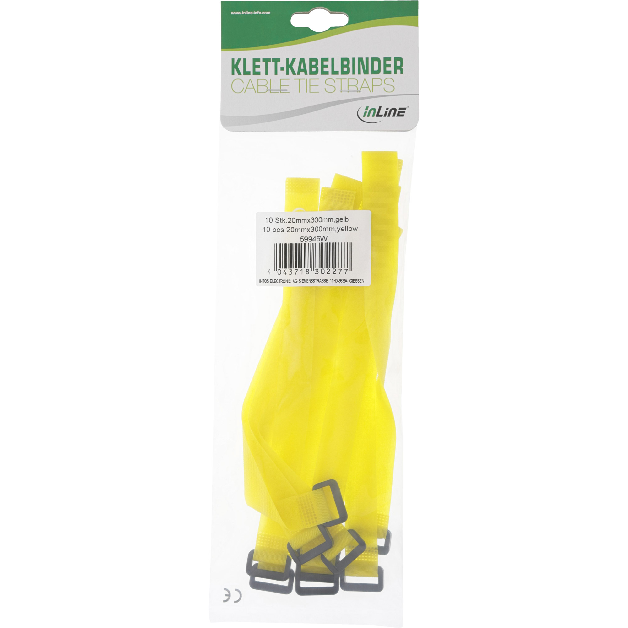 Inline® Klettschlaufen 20x300mm, 10er, gelb
