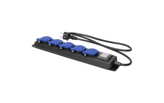 Netzkabel Schutzkontakt-Verlängerung, 5-fach, 5m, 3x1,5mm²,  IP44, schwarz,