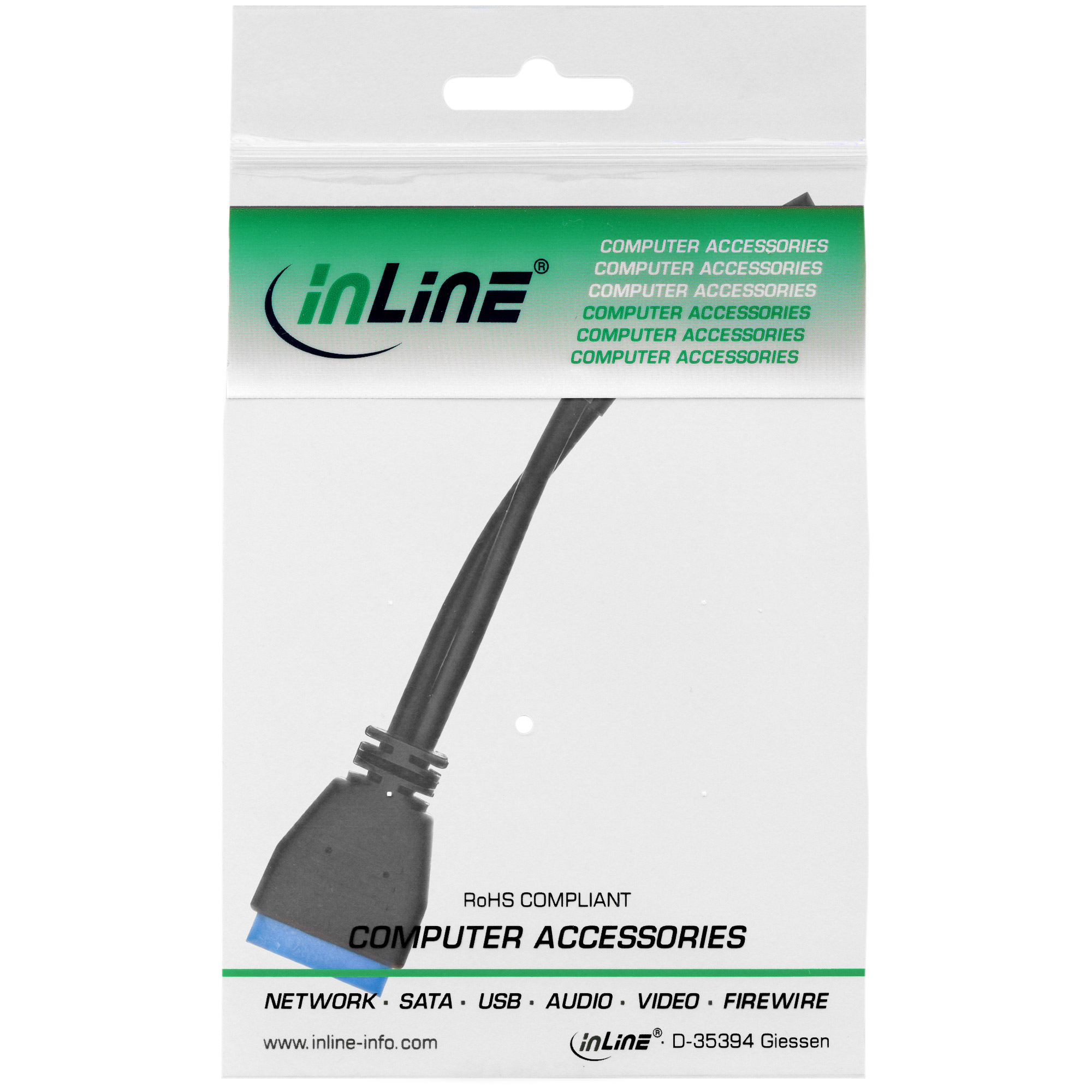 Inline® USB 2.0 zu 3.0 Adapterk. int., USB 2.0 Mainb./USB 3.0 int., 0,15m