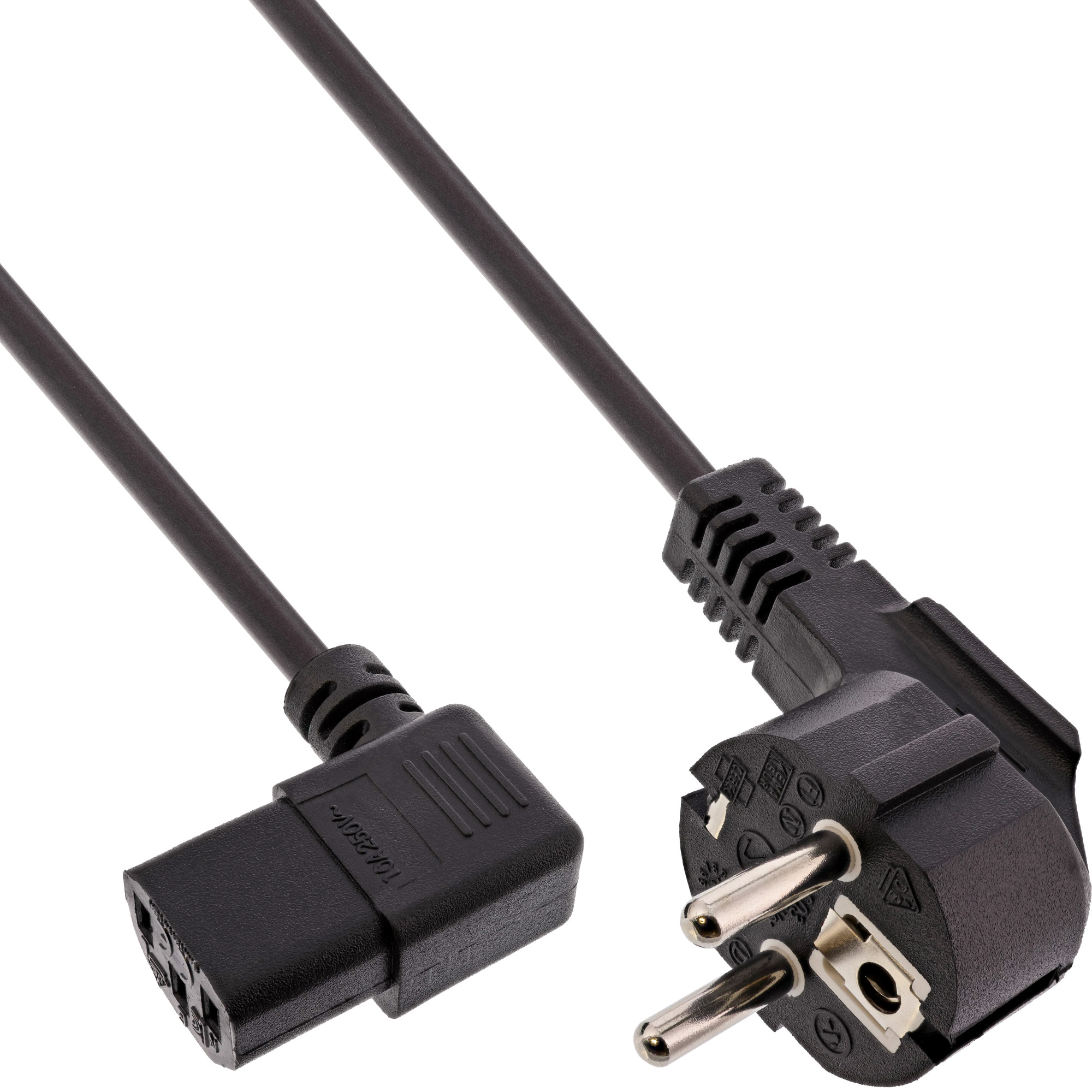 1.8m - 35er Bulk-Pack Inline® Netzkabel, Schutzk. gew. C13 links abgew. schwarz