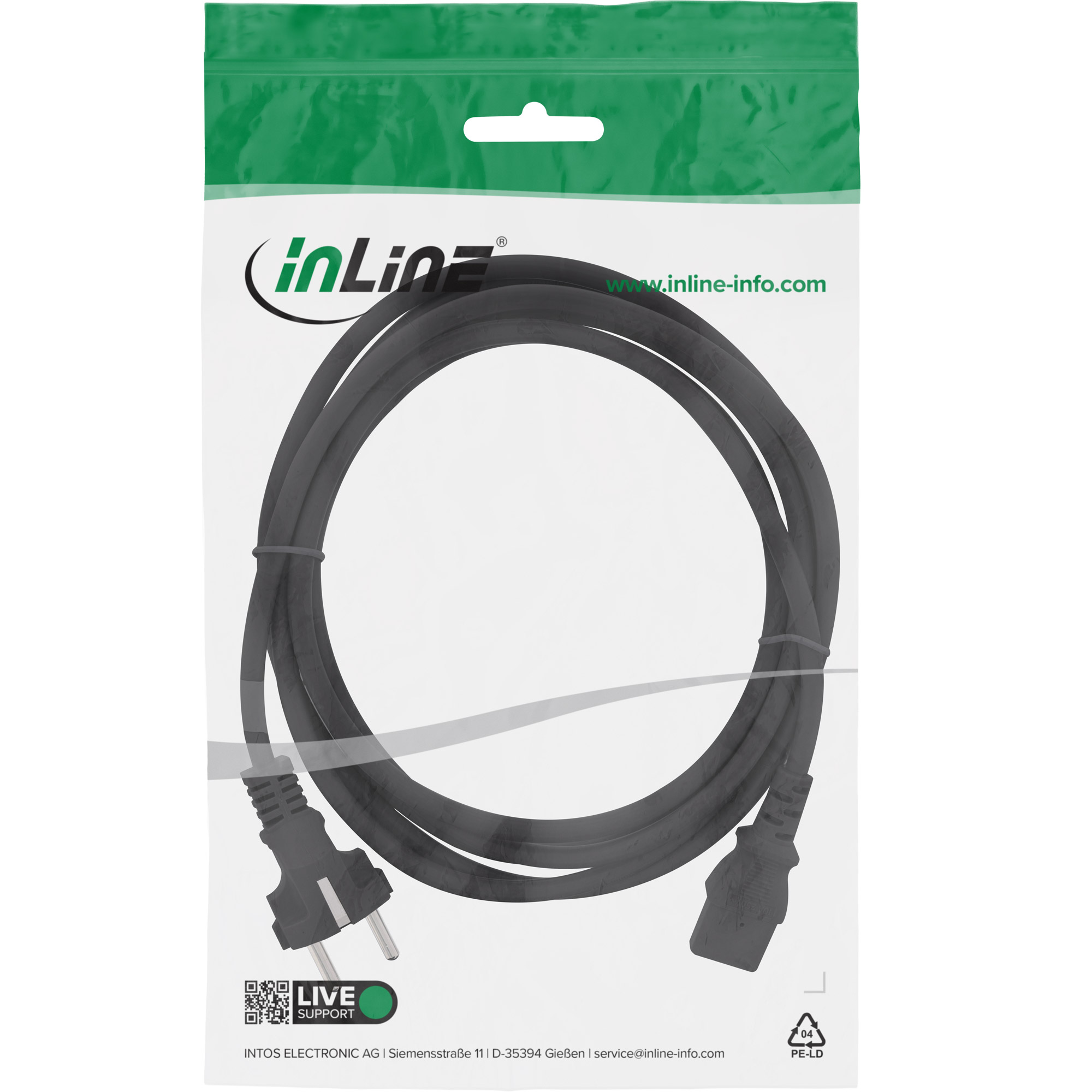 Inline® Netzkabel, Schutzkontakt gerade auf Kaltgerätestecker C13, 1m, schwarz Inline® Netzkabel, Schutzkontakt gerade auf Kaltgerätestecker C13, 1m, schwarz