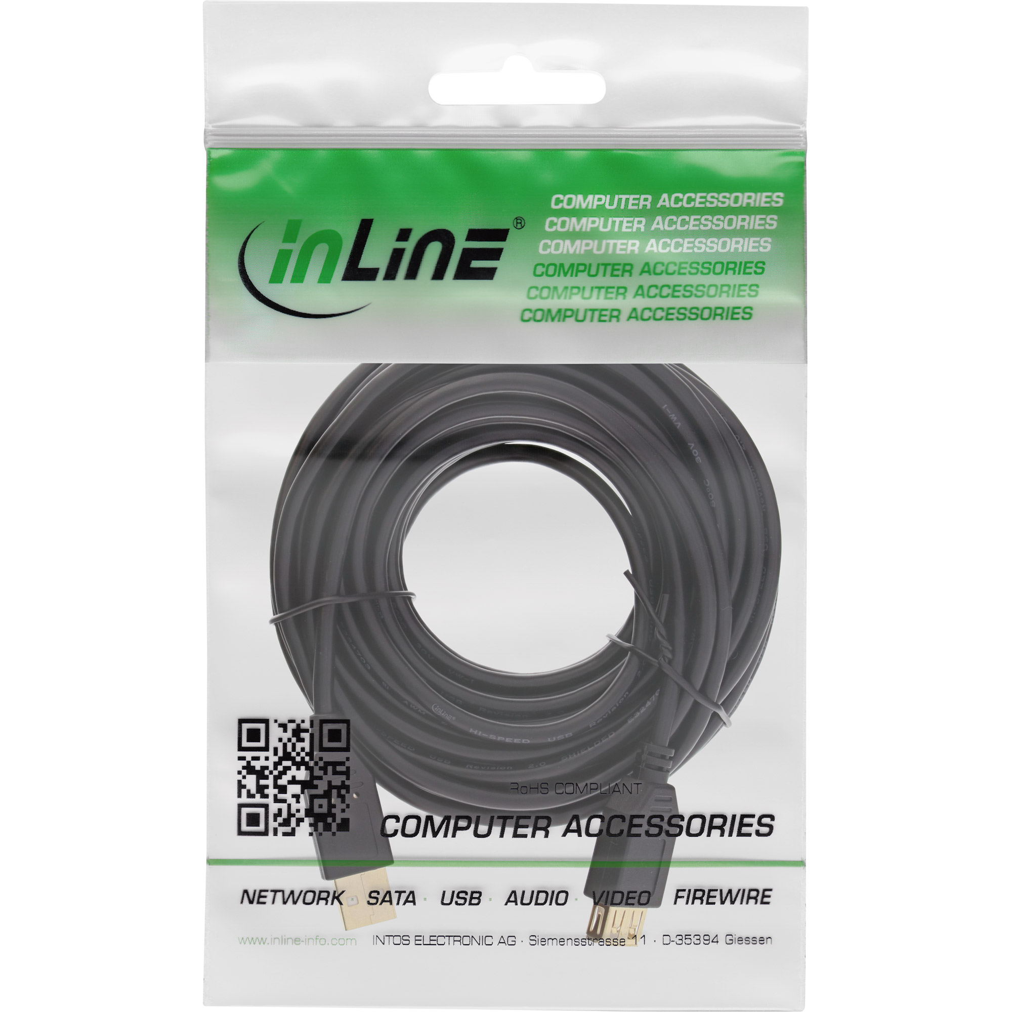 Inline® USB 2.0 VerLängerung, ST / BU, Typ A, schwarz, Kontakte gold, 5m