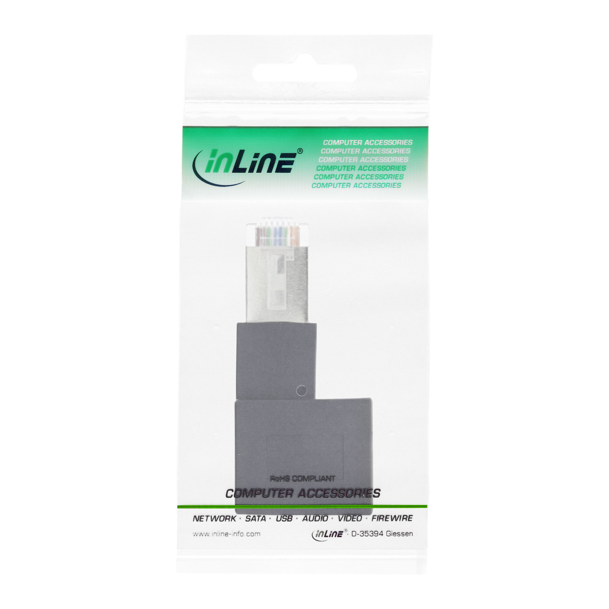Inline® Patchkabel-Adapter Cat.6A, RJ45 Stecker/Buchse, 90° nach links gewinkelt Inline® Patchkabel-Adapter Cat.6A, RJ45 Stecker/Buchse, 90° nach links gewinkelt