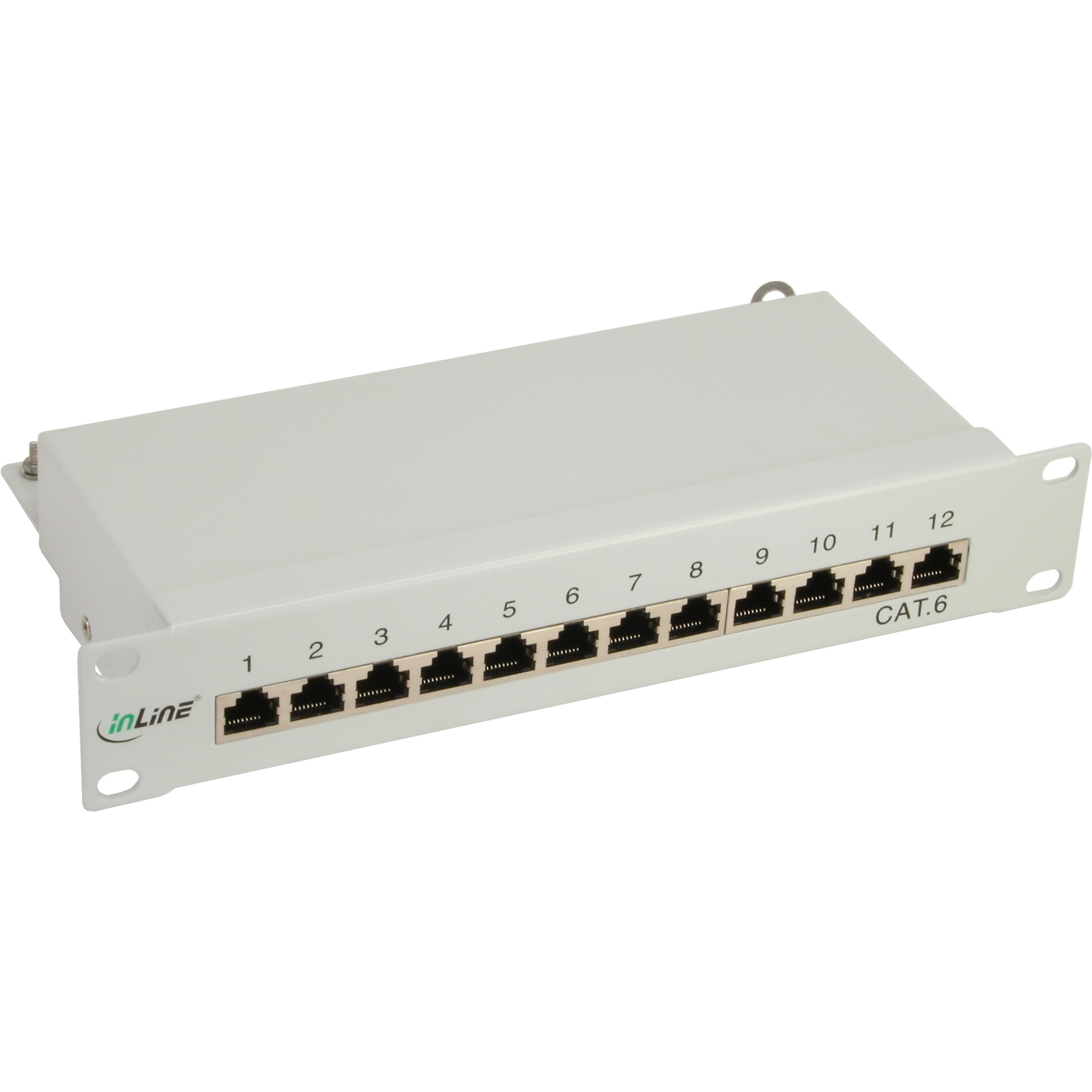 Inline® Patchfeld Cat.6 12-fach, 10" 1HE, lichtgrau, RAL7035