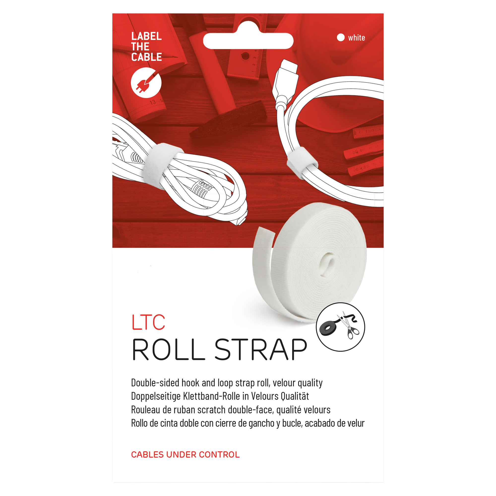 Label-The-Cable Roll, LTC PRO 1220, doppelseitige Klettbandrolle, 25m, weiß