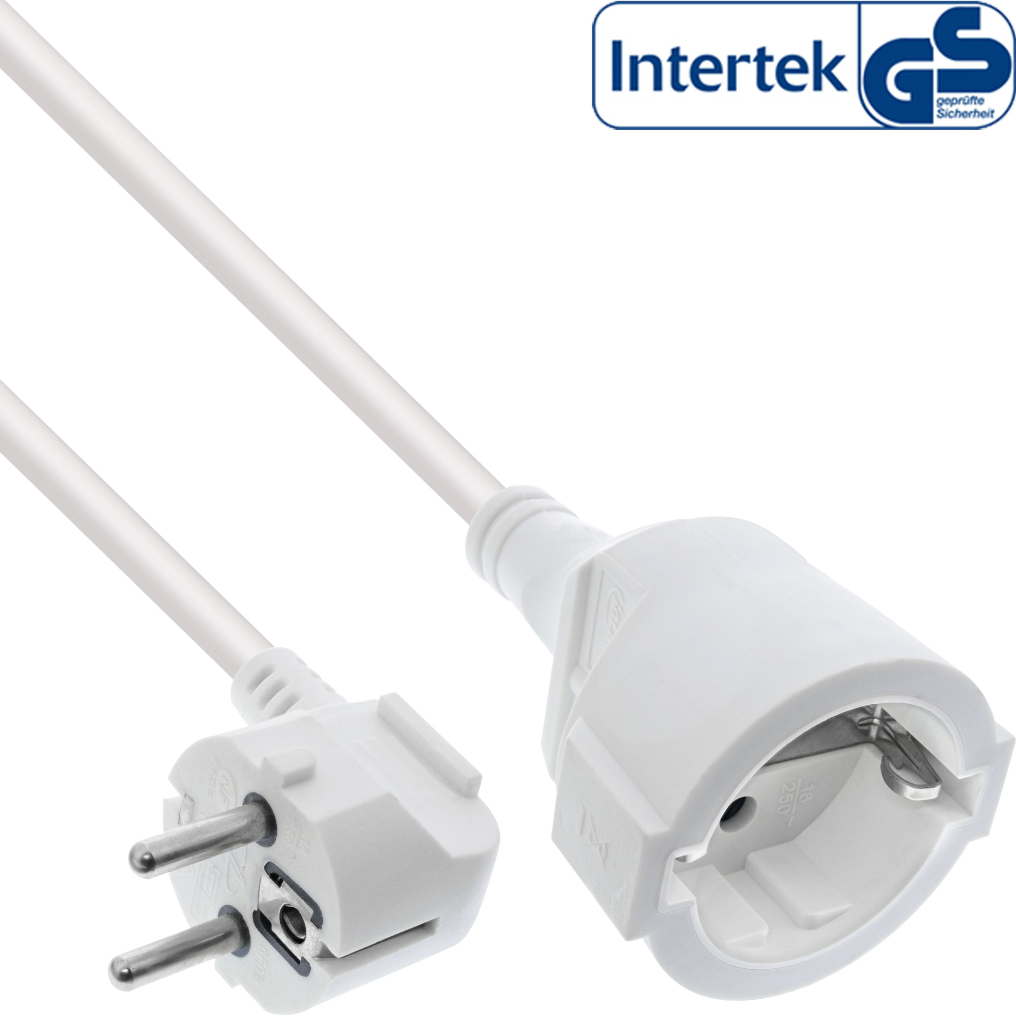 Inline® Strom-VerLängerung Schutzkontakt Stecker gewinkelt / Buchse, weiß, 1,5m