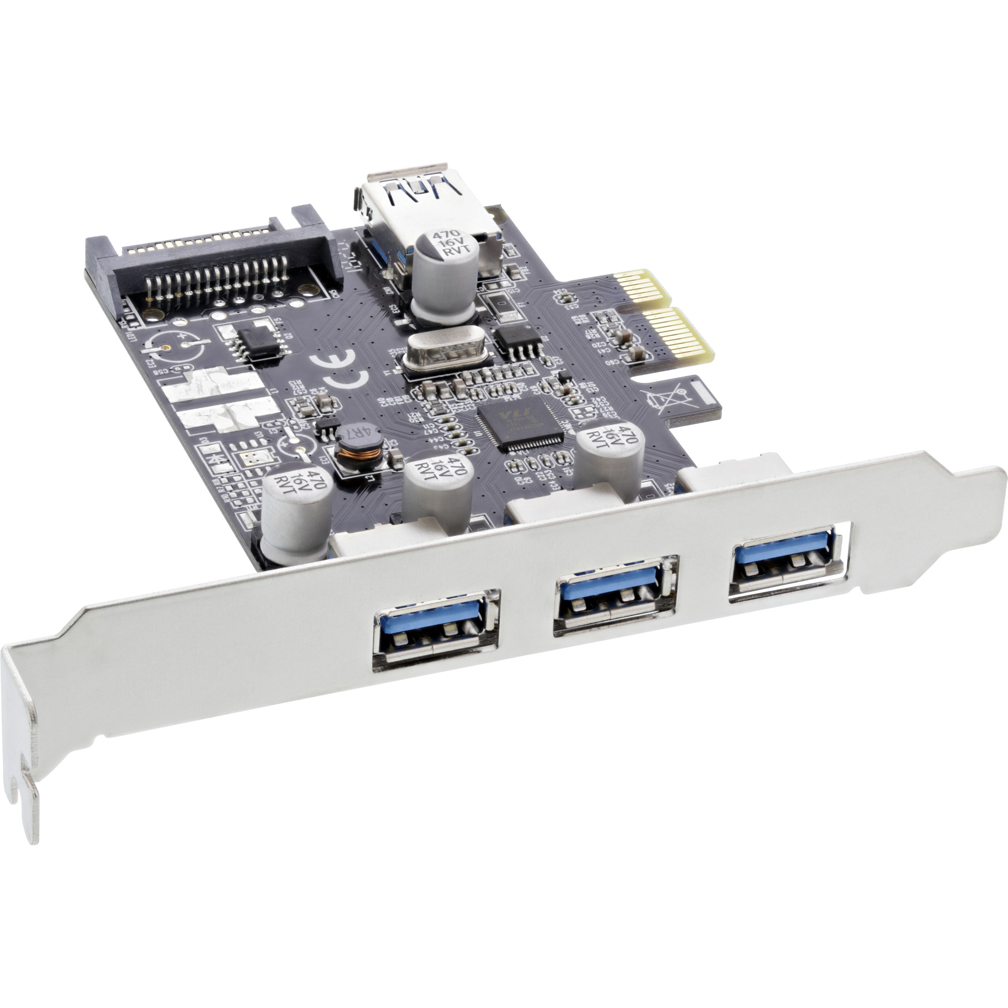 Inline® Schnittstellenkarte, 3x+1x USB 3.0, PCIe, mit SATA Strom + LP-Slotblech
