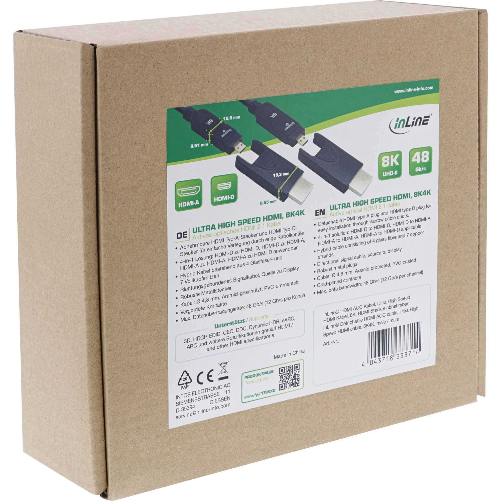 InLine® HDMI AOC Kabel, Ultra High Speed HDMI, 8K4K, Stecker abnehmbar, 20m InLine® HDMI AOC Kabel, Ultra High Speed HDMI, 8K4K, Stecker abnehmbar, 20m