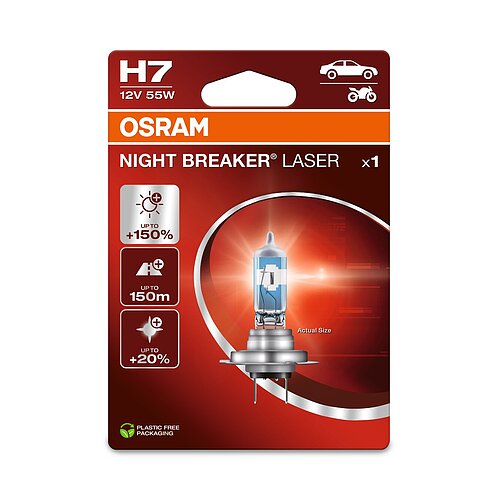 OSRAM H7 12V 55W PX26d NIGHT BREAKER® LASER +150% mehr Helligkeit 1 Stück Blister