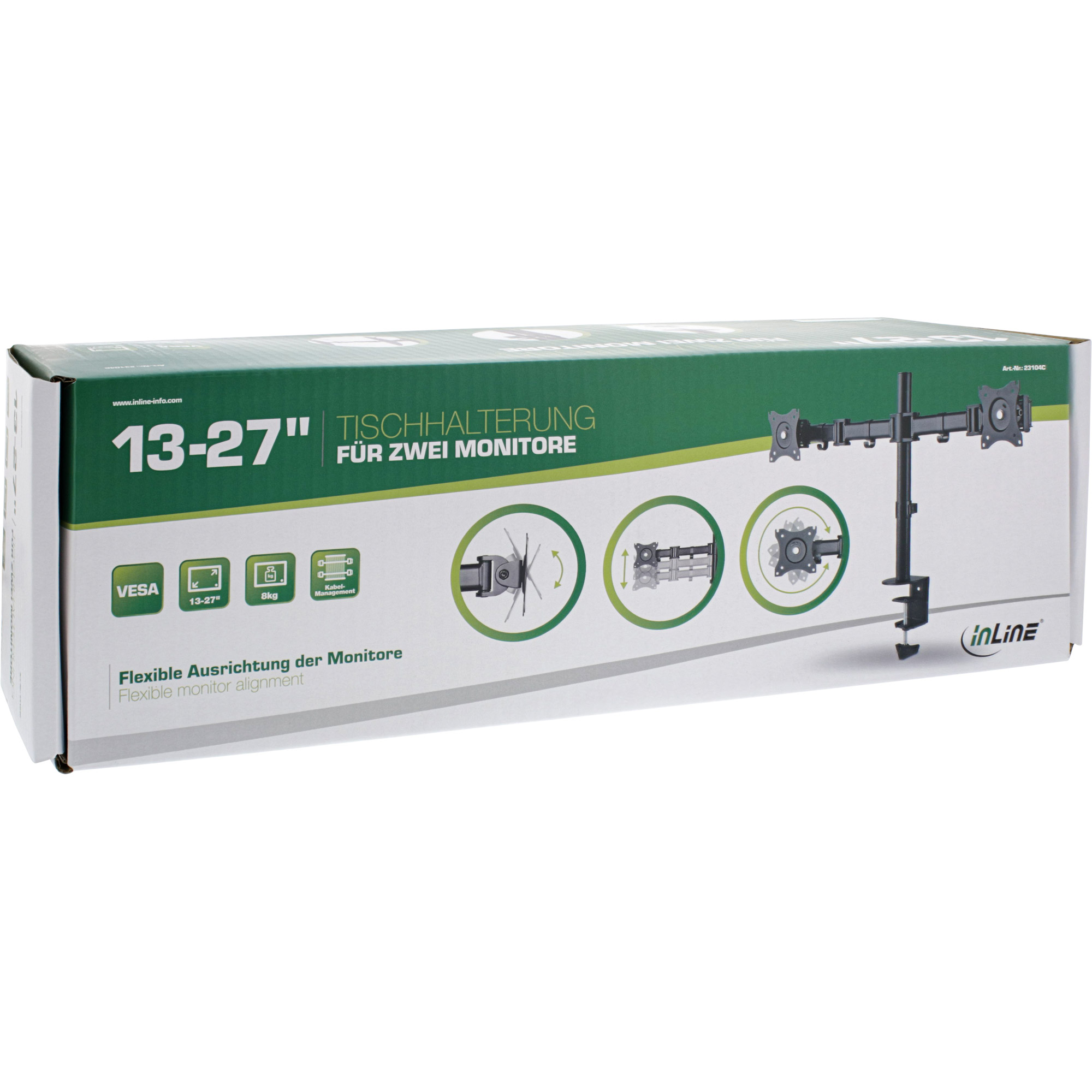 Inline® Tischhalterung, für 2x TFT/LCD/LED bis 68cm (27"), max. 2x8 kg