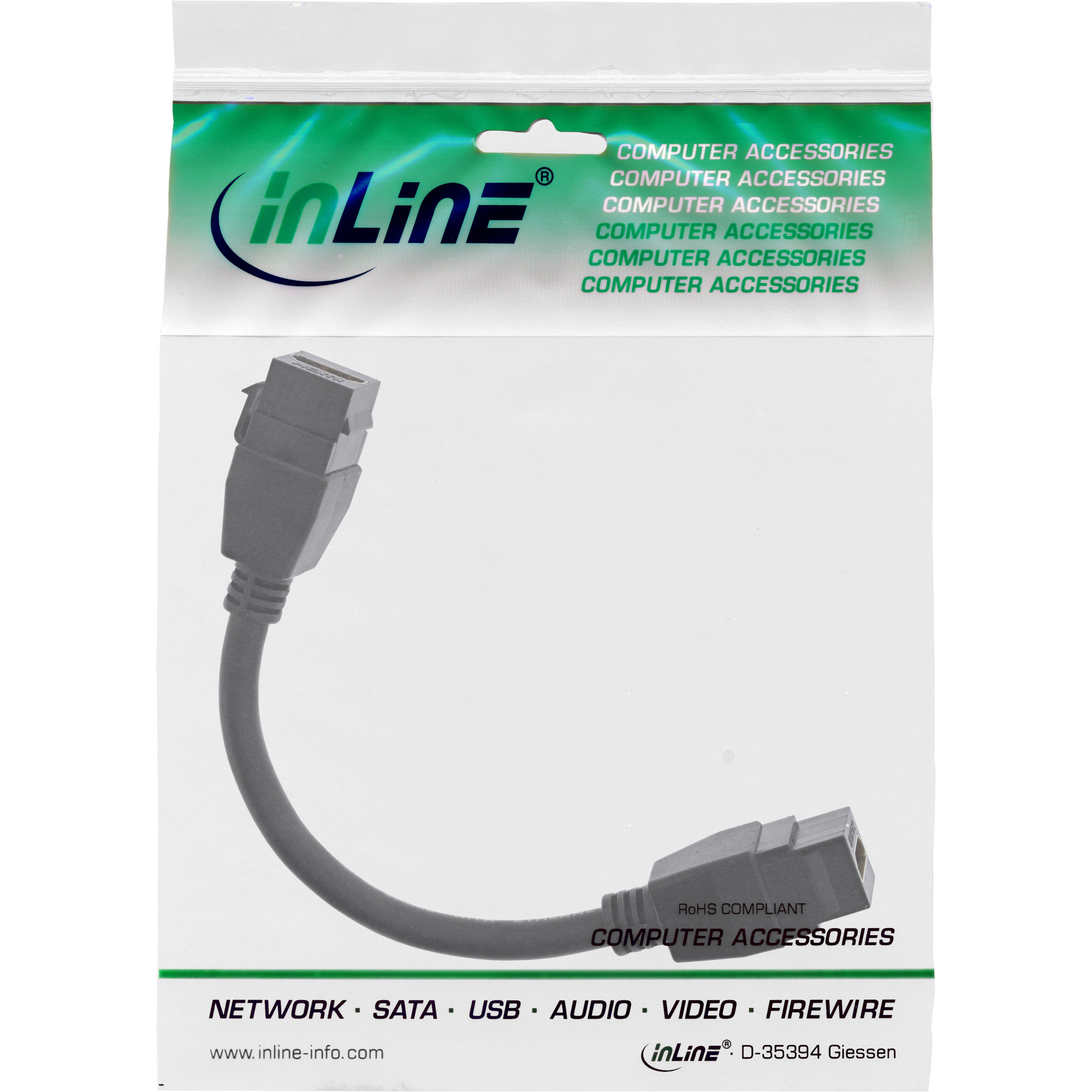 0.2m - Inline® HDMI 2x Keystone Kabel 4K/60Hz, HDMI A Buchse/Buchse, schwarz