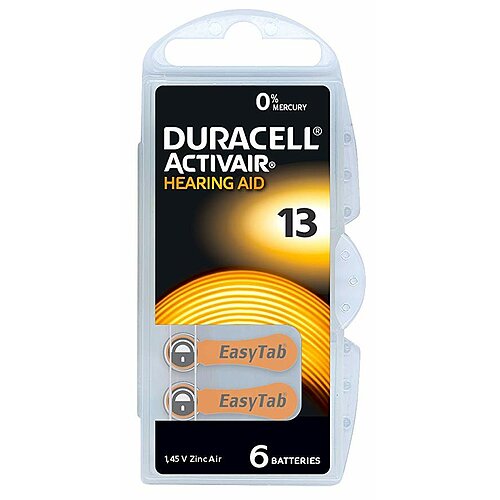 Typ 13 PR48 Duracell Hörgerätebatterien 1,45 V - Orange - 60 Stück 10 x 6er Verpackung