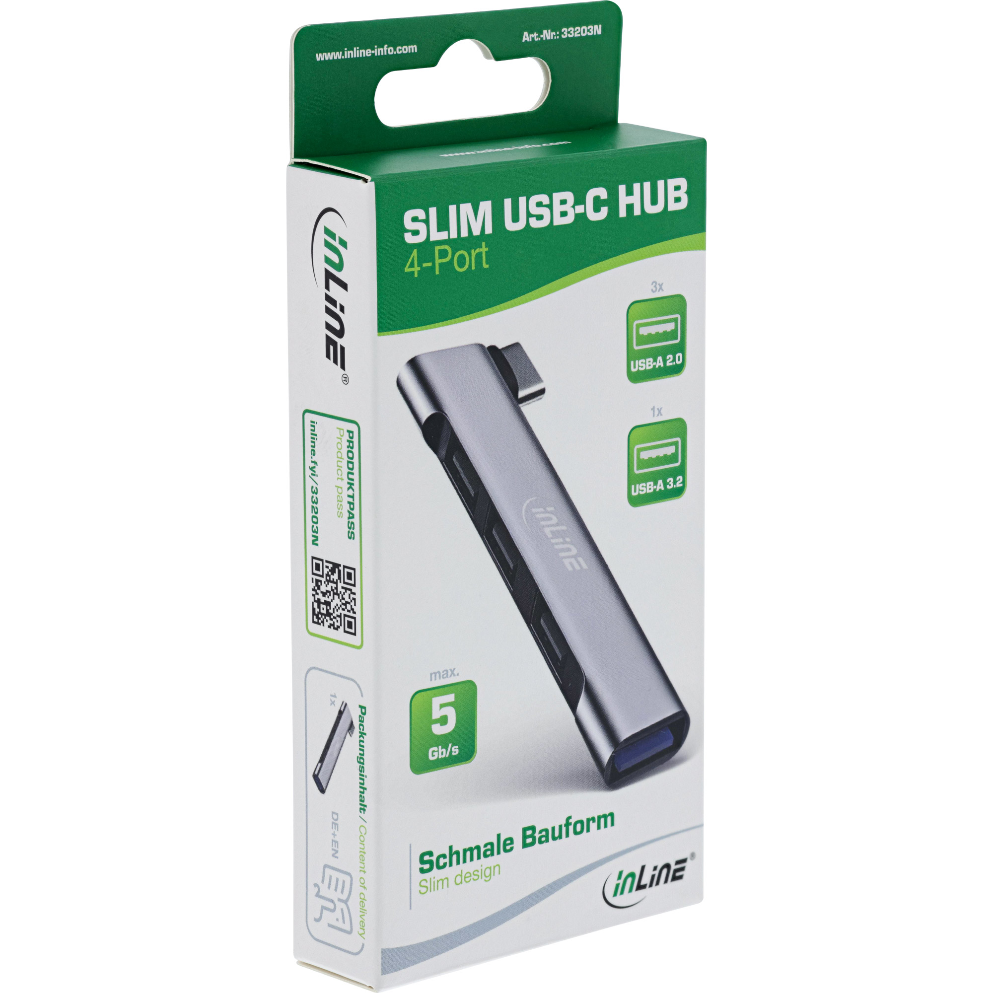 InLine® Slim USB-C Hub, 4-Port, USB 3.0 + 3x USB 2.0, schmale Bauform InLine® Slim USB-C Hub, 4-Port, USB 3.0 + 3x USB 2.0, schmale Bauform