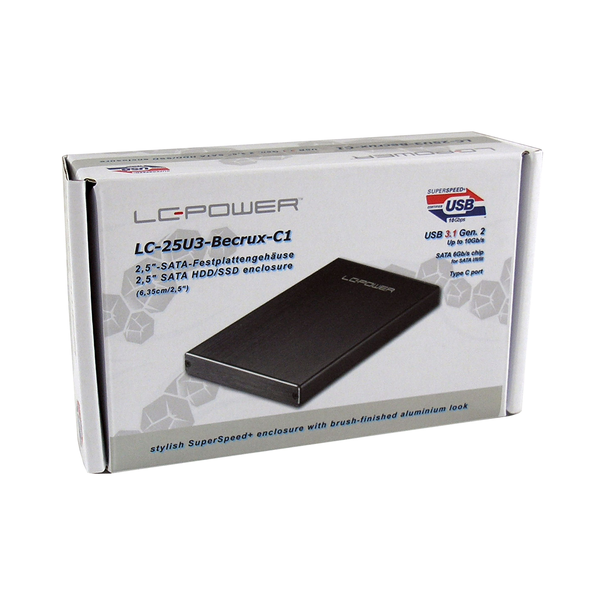 LC-Power LC-25U3-Becrux-C1, externes 2,5" USB 3.2-Gen.2-USB-C-Festplattengehäuse LC-Power LC-25U3-Becrux-C1, externes 2,5" USB 3.2-Gen.2-USB-C-Festplattengehäuse