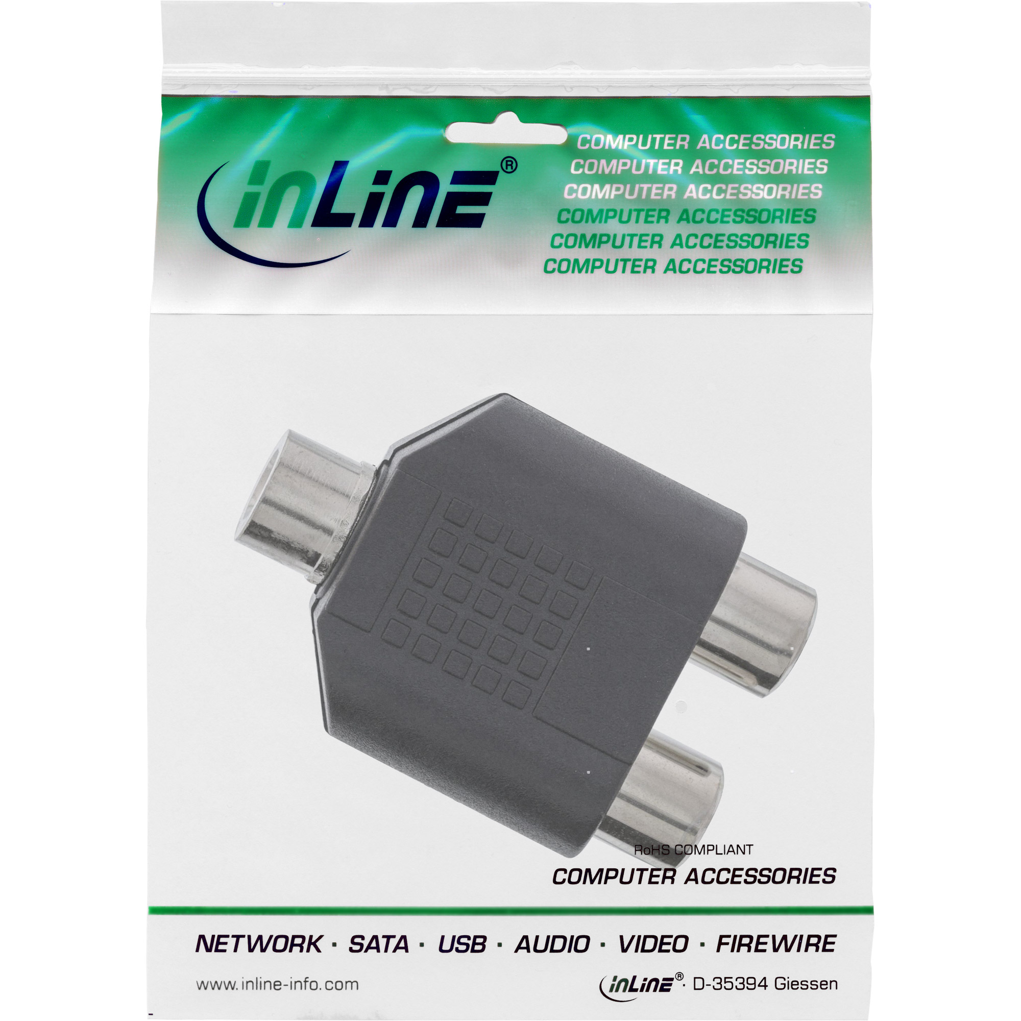 Inline® Audio Adapter, 3,5mm Klinke Buchse Mono an 2x Cinch Buchse
