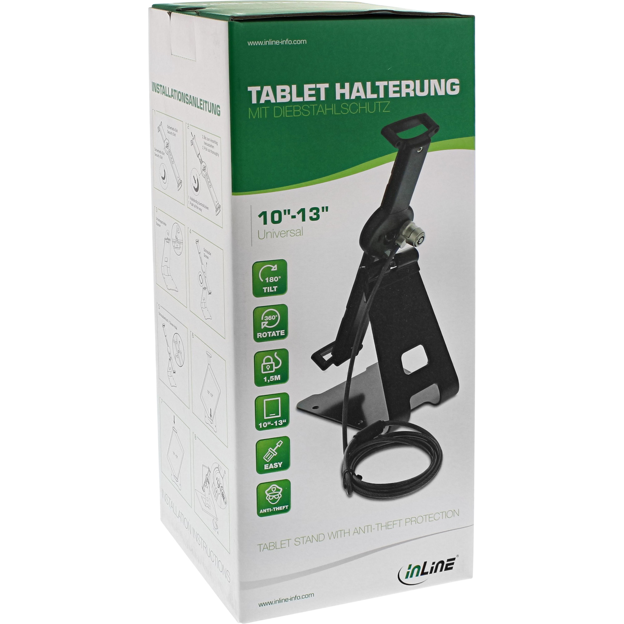Inline® Tablet Halter universell 10"-13" mit Sicherheitsschloss 1,5m